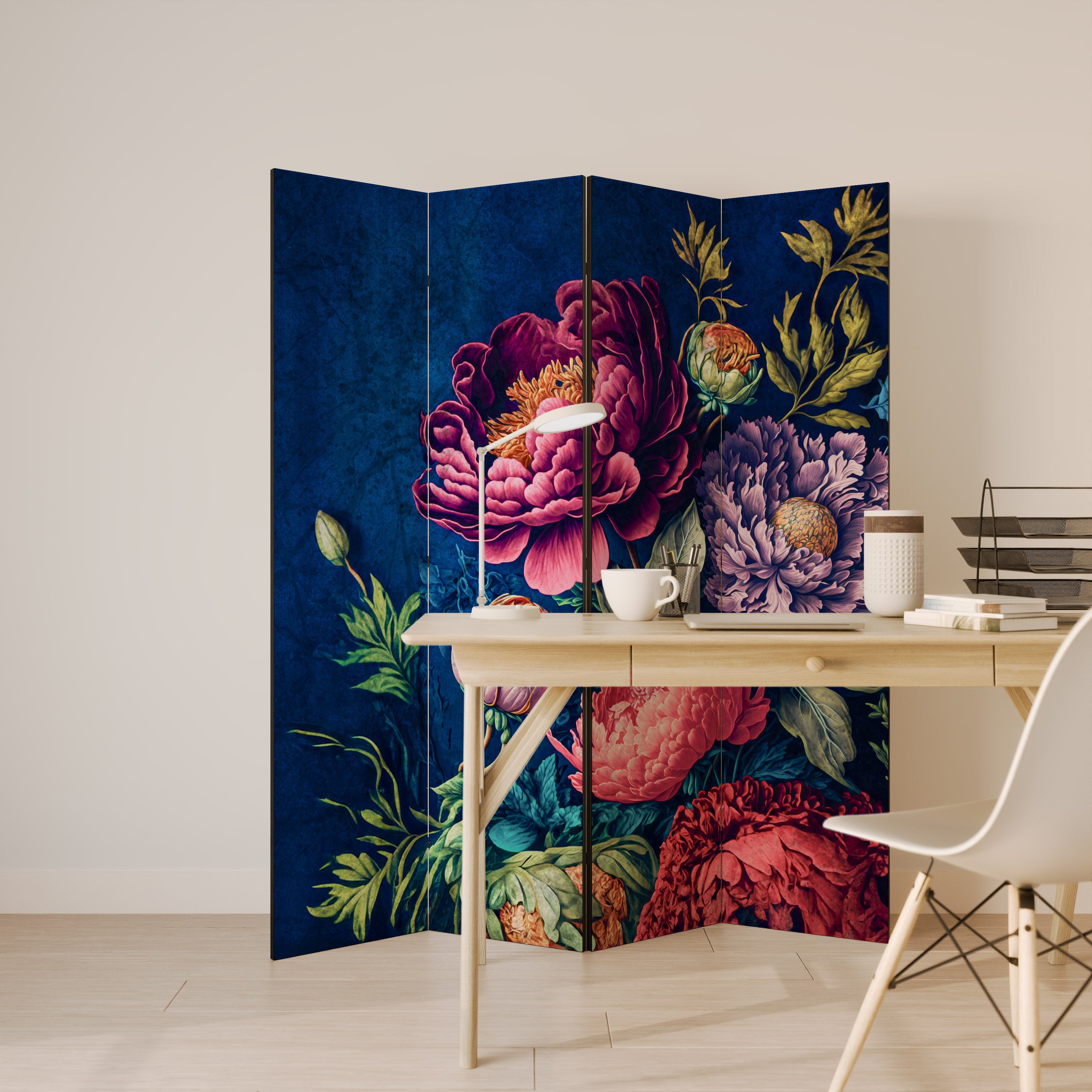 Biombo decorativo de 4 paneles BLOOMING ELEGANCE