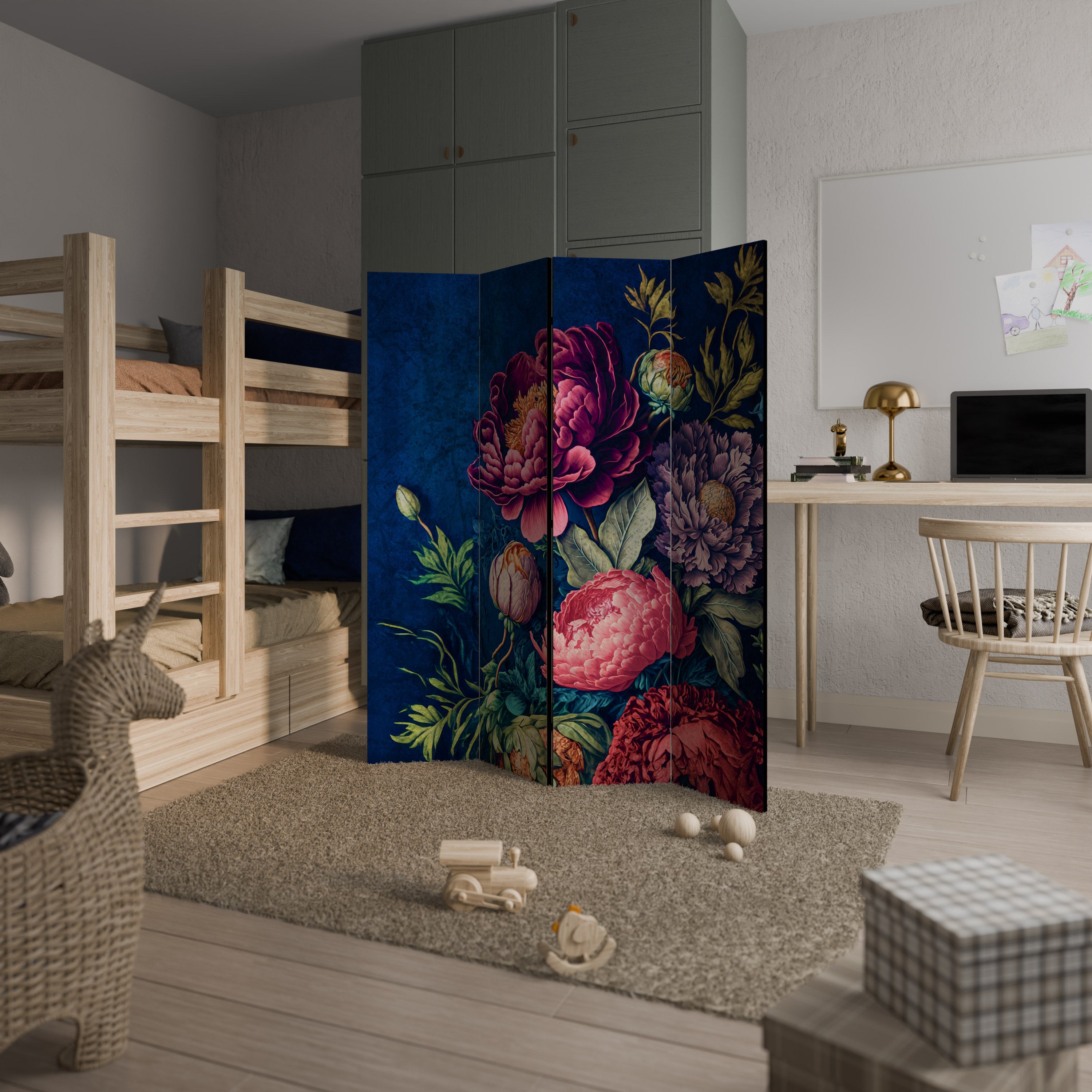 Biombo decorativo de 4 paneles BLOOMING ELEGANCE