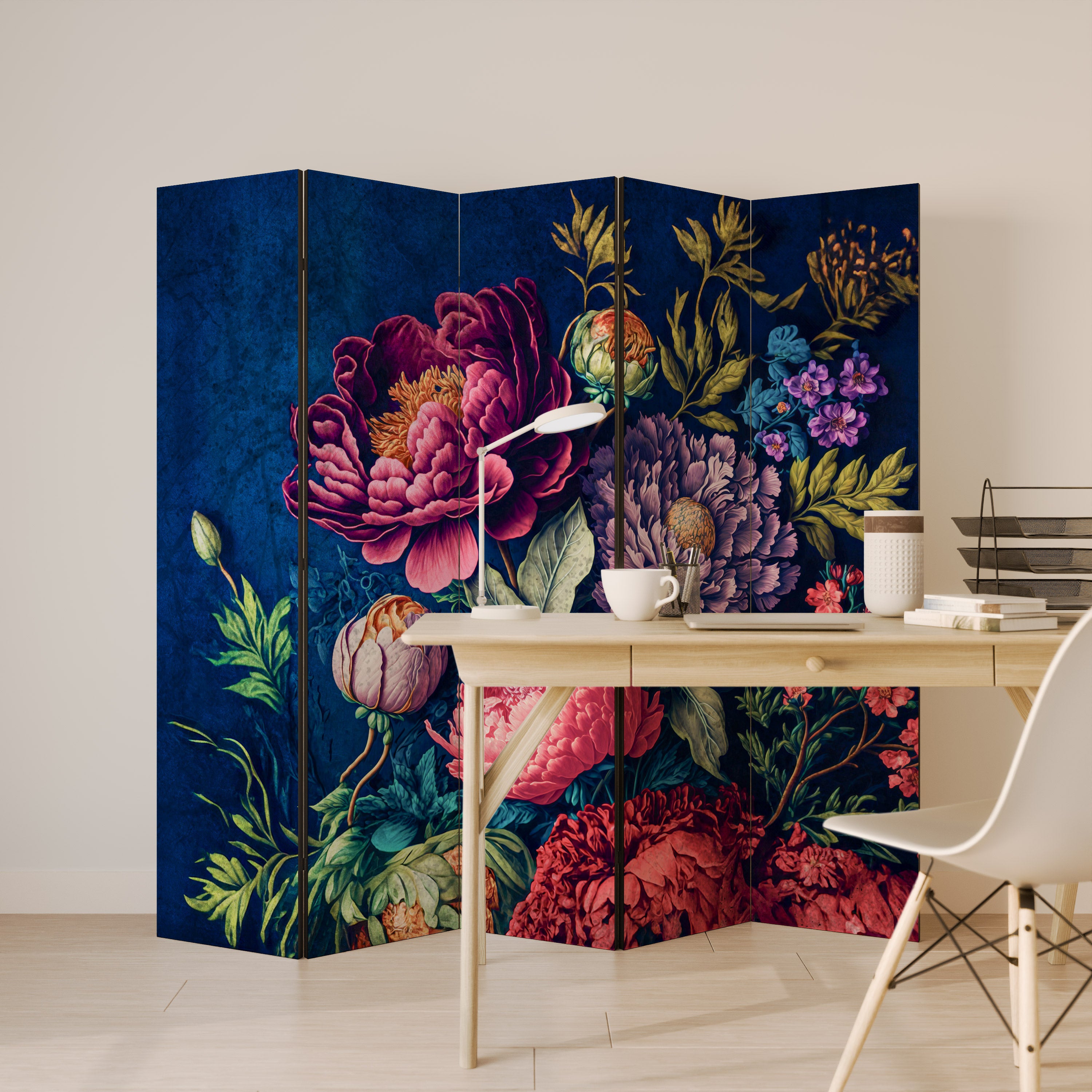 Biombo decorativo de 5 paneles BLOOMING ELEGANCE
