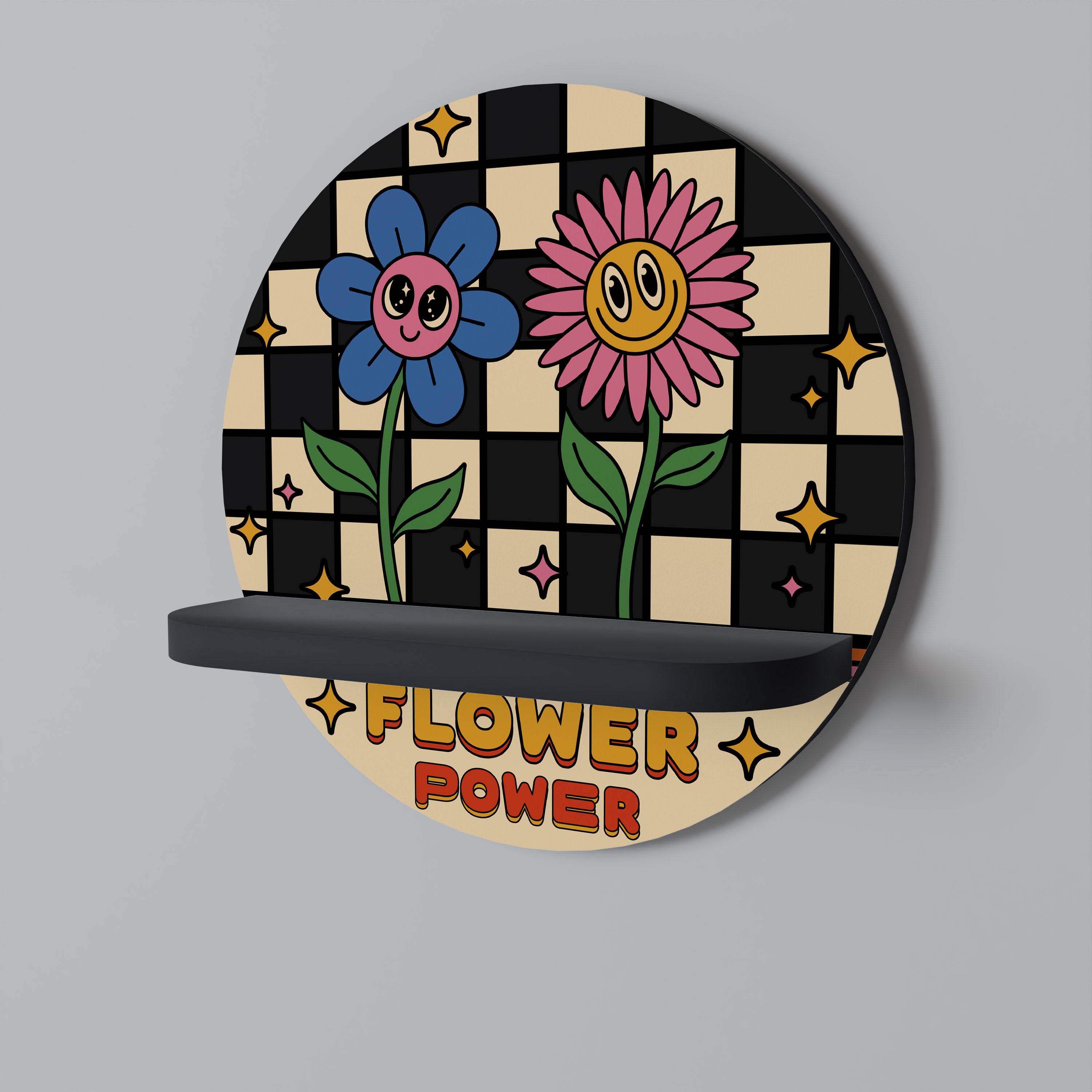 Estantería de arte redonda FLOWER POWER con acabado negro