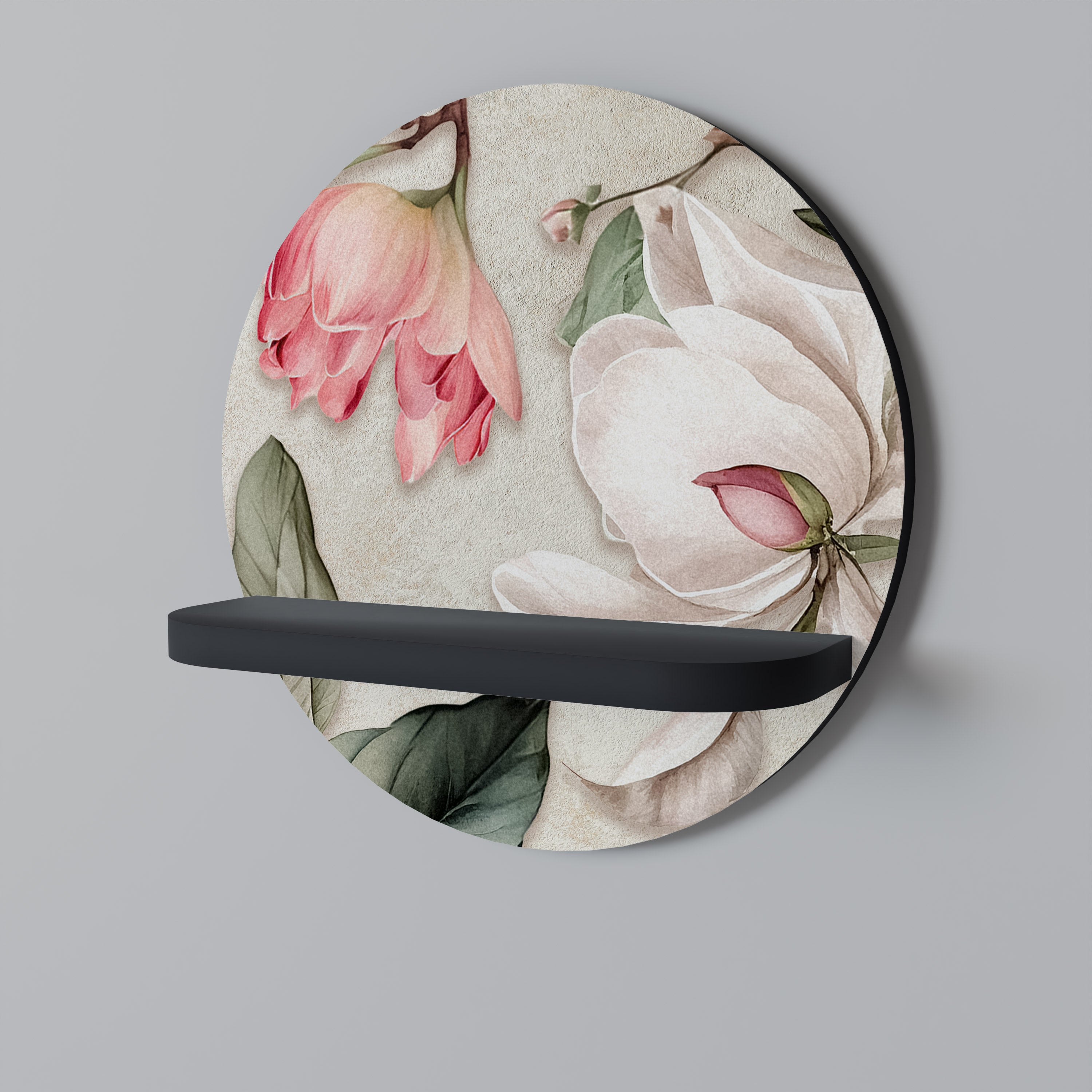 Estantería de arte redonda FLORAL GRACE con acabado negro