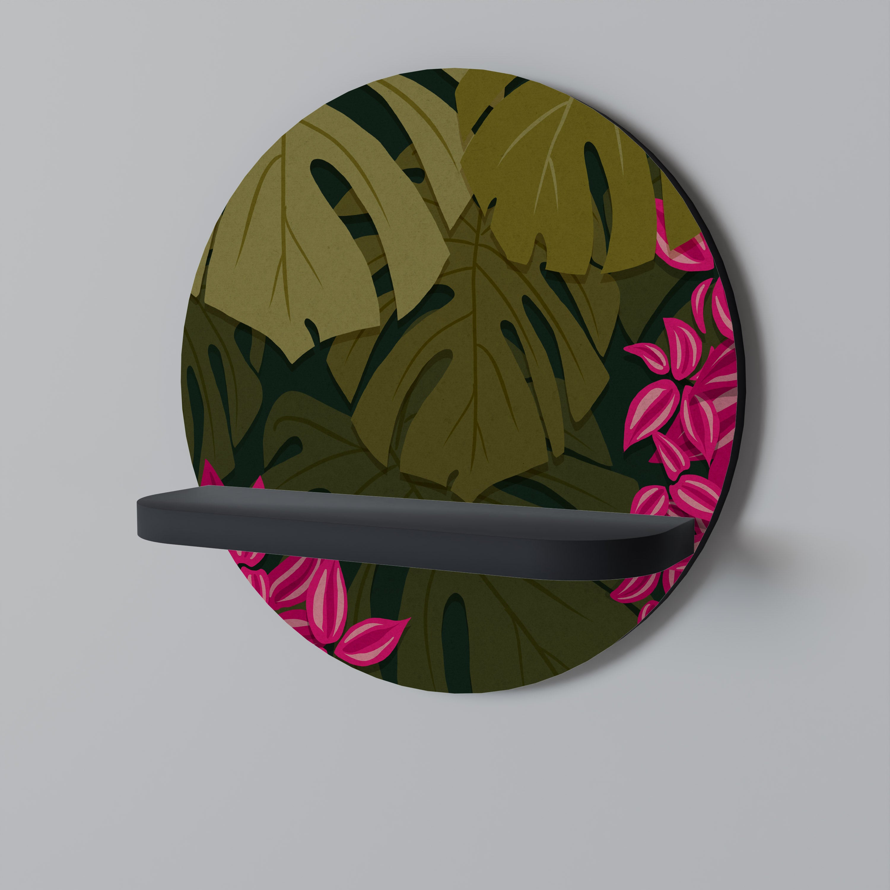 Estantería de arte redonda TROPICAL BEAUTY con acabado negro