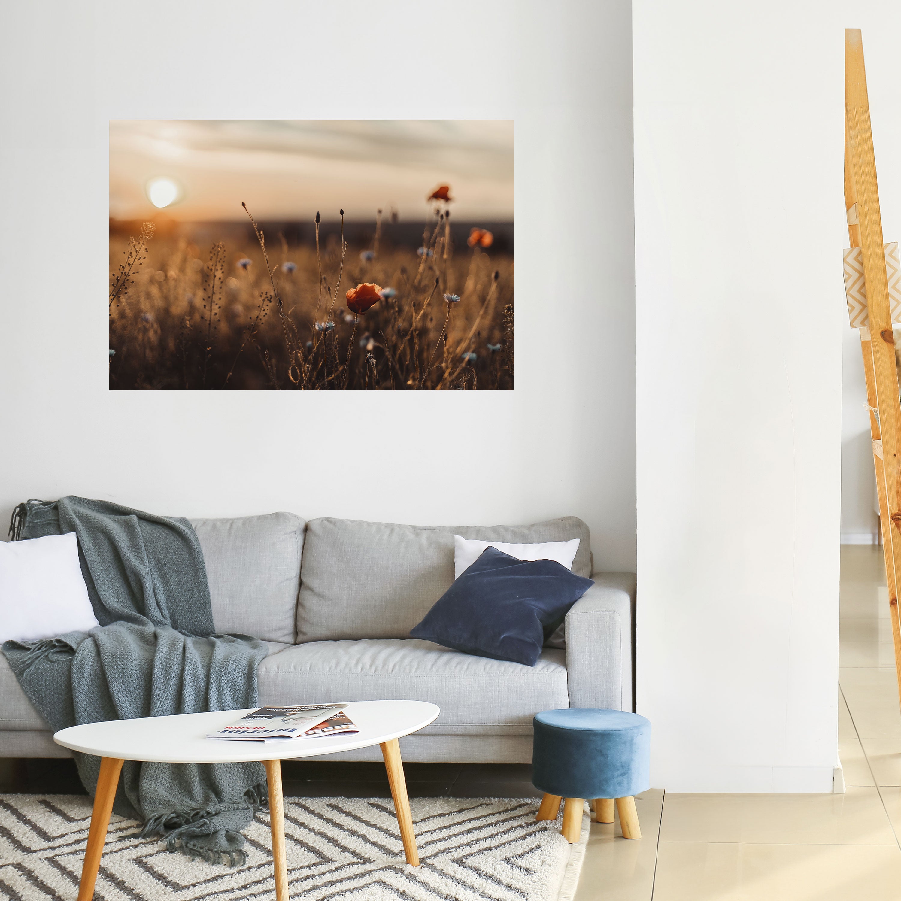 PRADOS BRILLANTES AL ANOCHECER Póster horizontal autoadhesivo