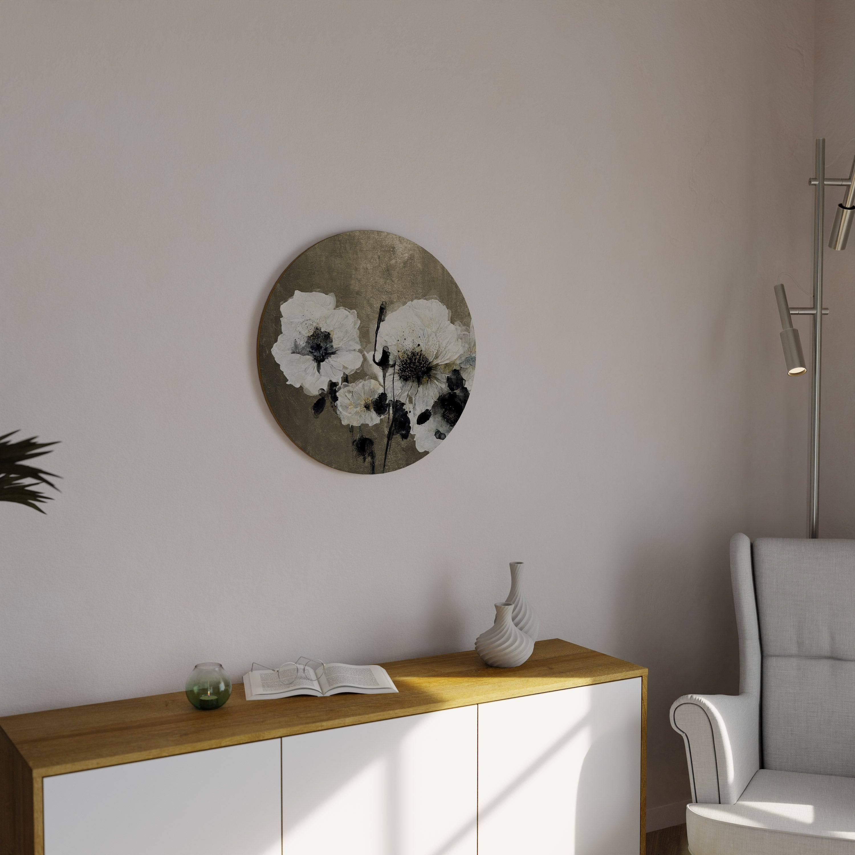 Arte de pared redondo ARMONÍA EN BLANCO