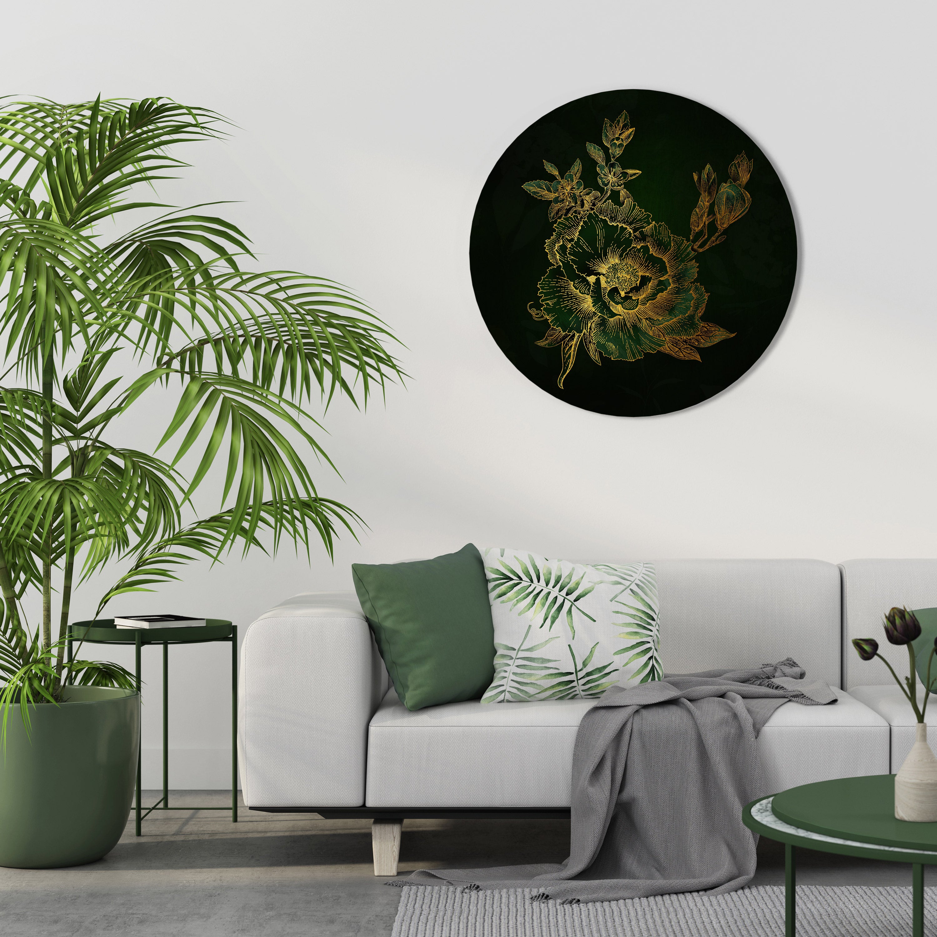 Arte de pared redondo MIDNIGHT FLORAL GLIMMER