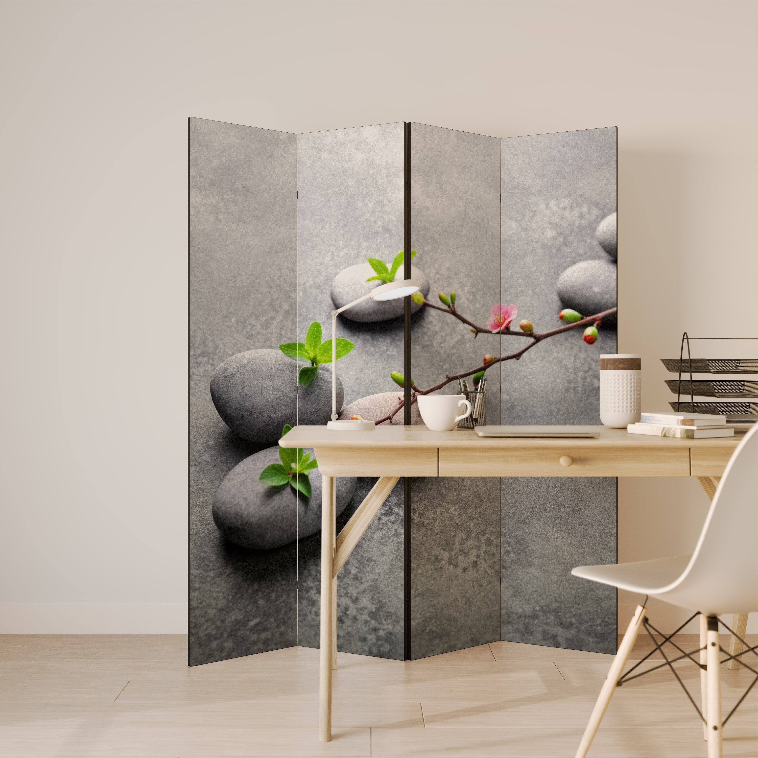 Biombo decorativo de 4 paneles STONES AND BLOSSOMS