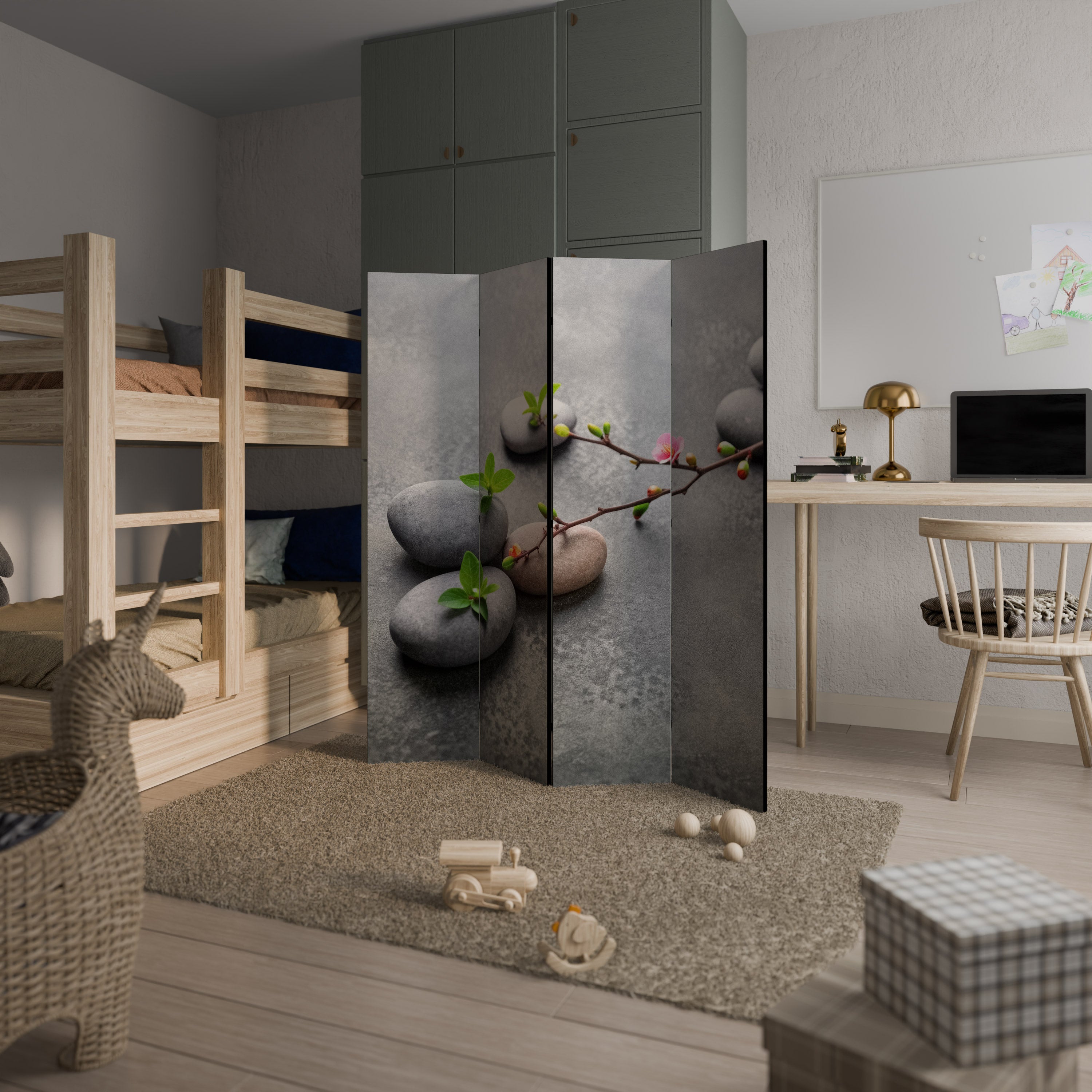 Biombo decorativo de 4 paneles STONES AND BLOSSOMS