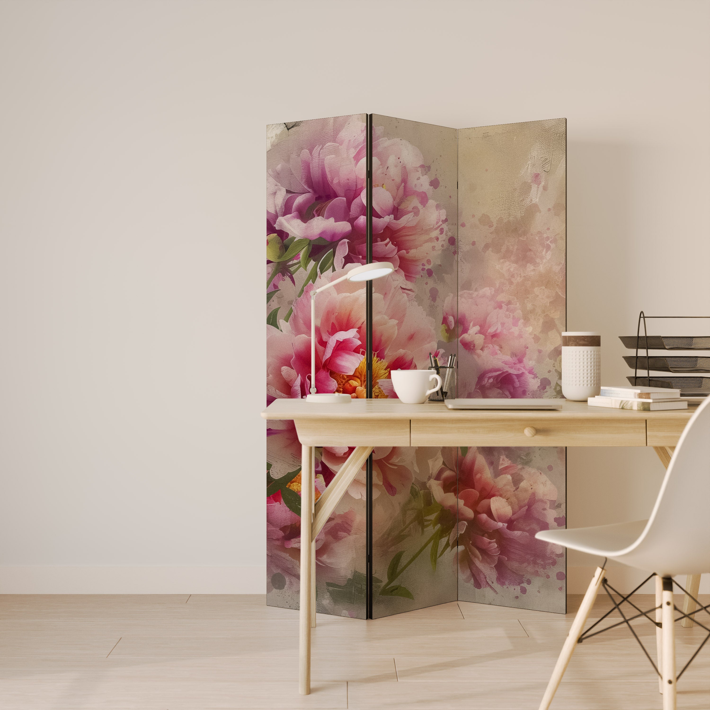 Biombo decorativo de 3 paneles PEONY WHISPER