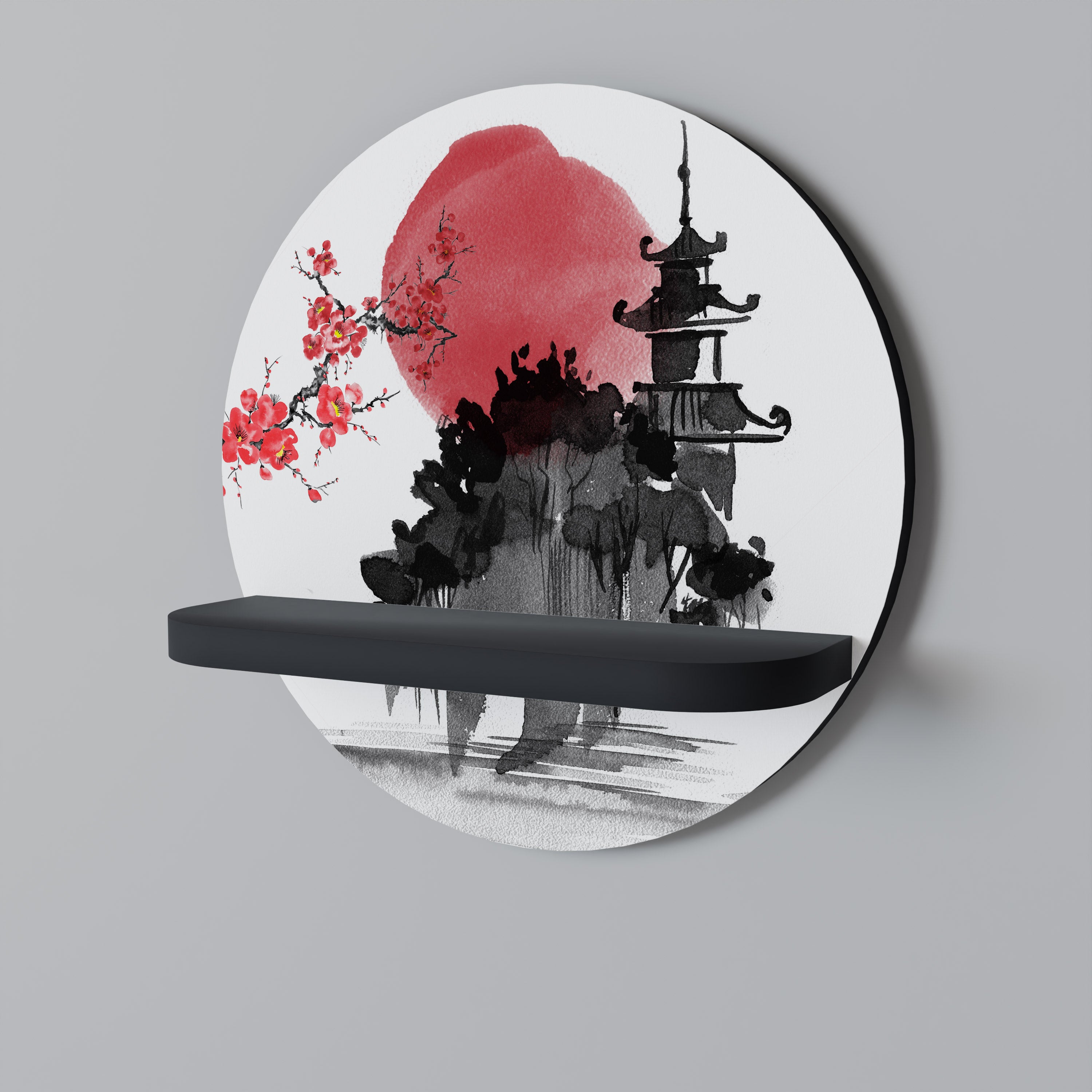 Estantería de arte redonda CHERRY SHADOWS con acabado negro