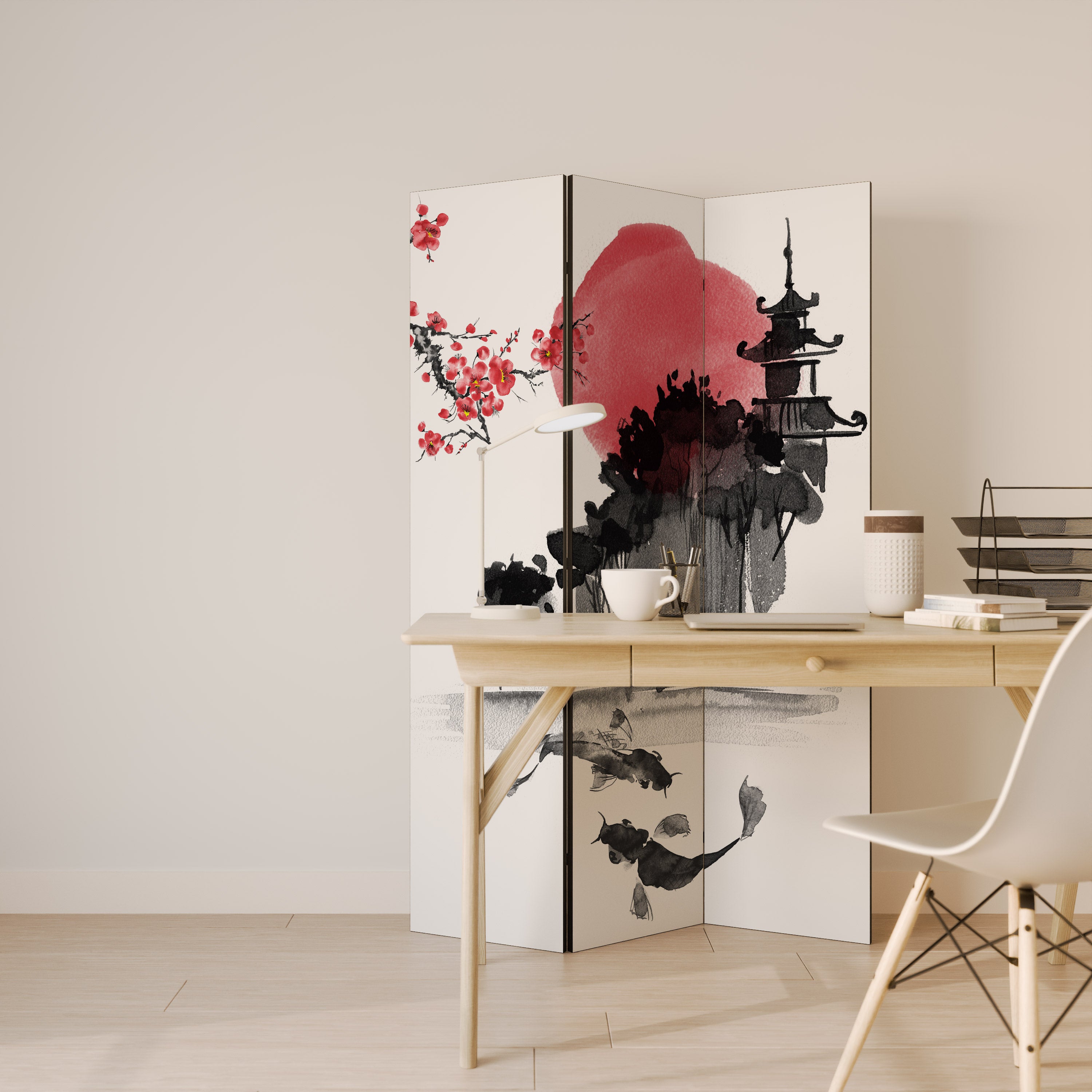 Biombo decorativo de 3 paneles CHERRY SHADOWS