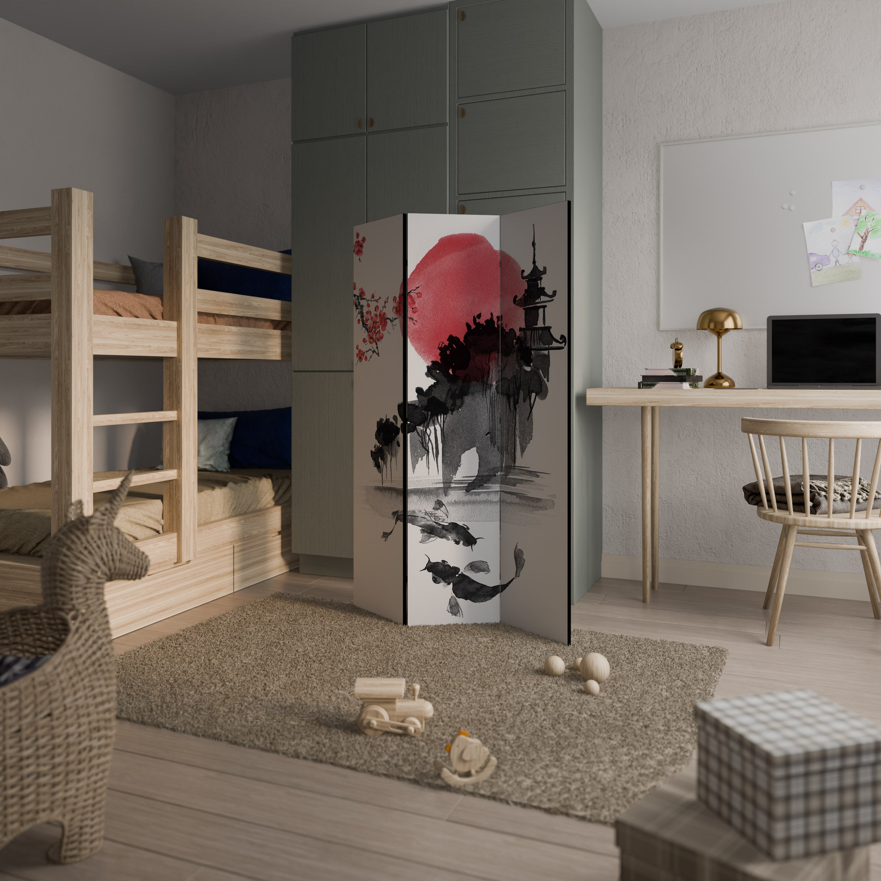 Biombo decorativo de 3 paneles CHERRY SHADOWS