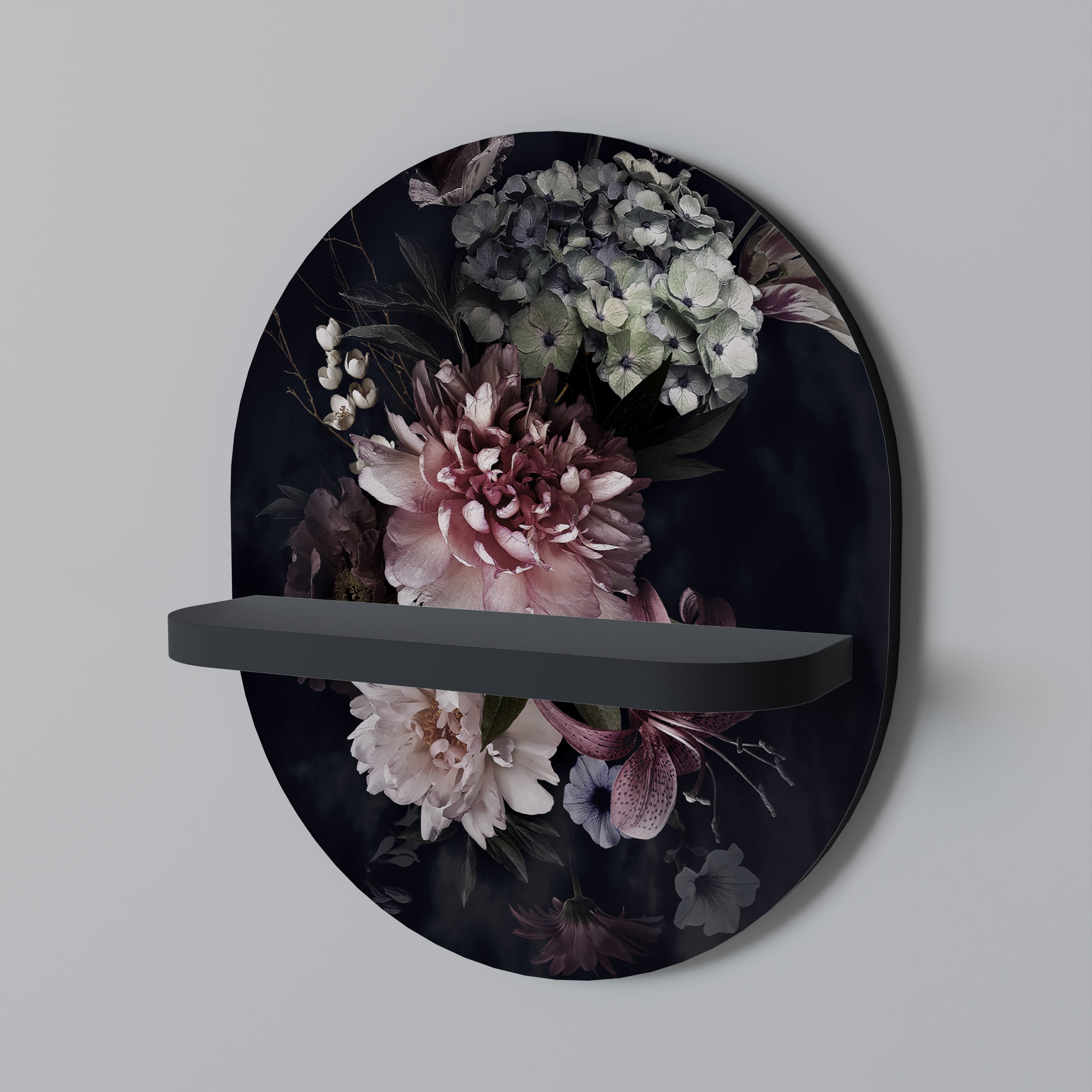 Estantería de arte ovalada PURE BLOSSOM con acabado negro