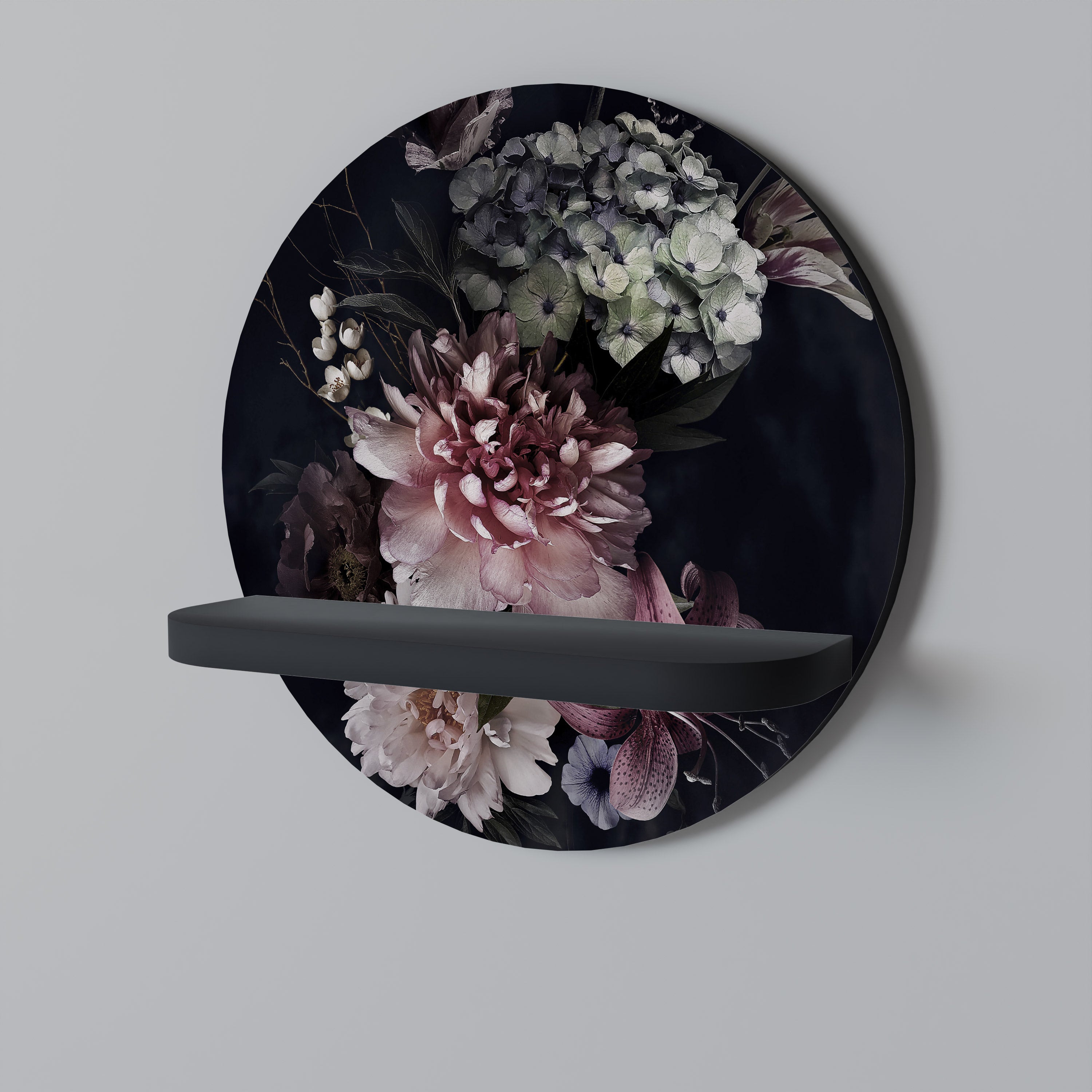 Estantería de arte redonda PURE BLOSSOM con acabado negro
