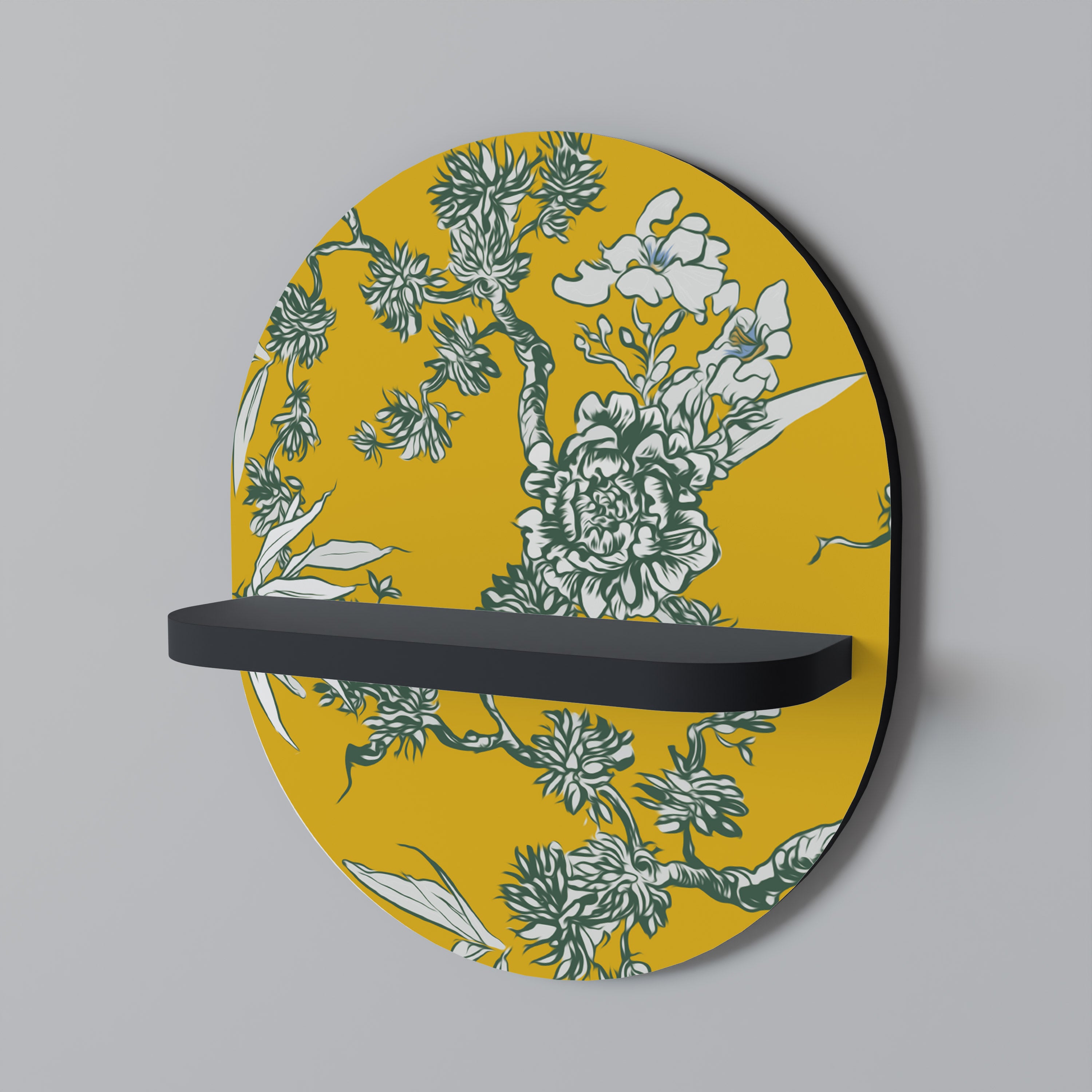 Estantería de arte ovalada YELLOW CHINOISERIE con acabado negro