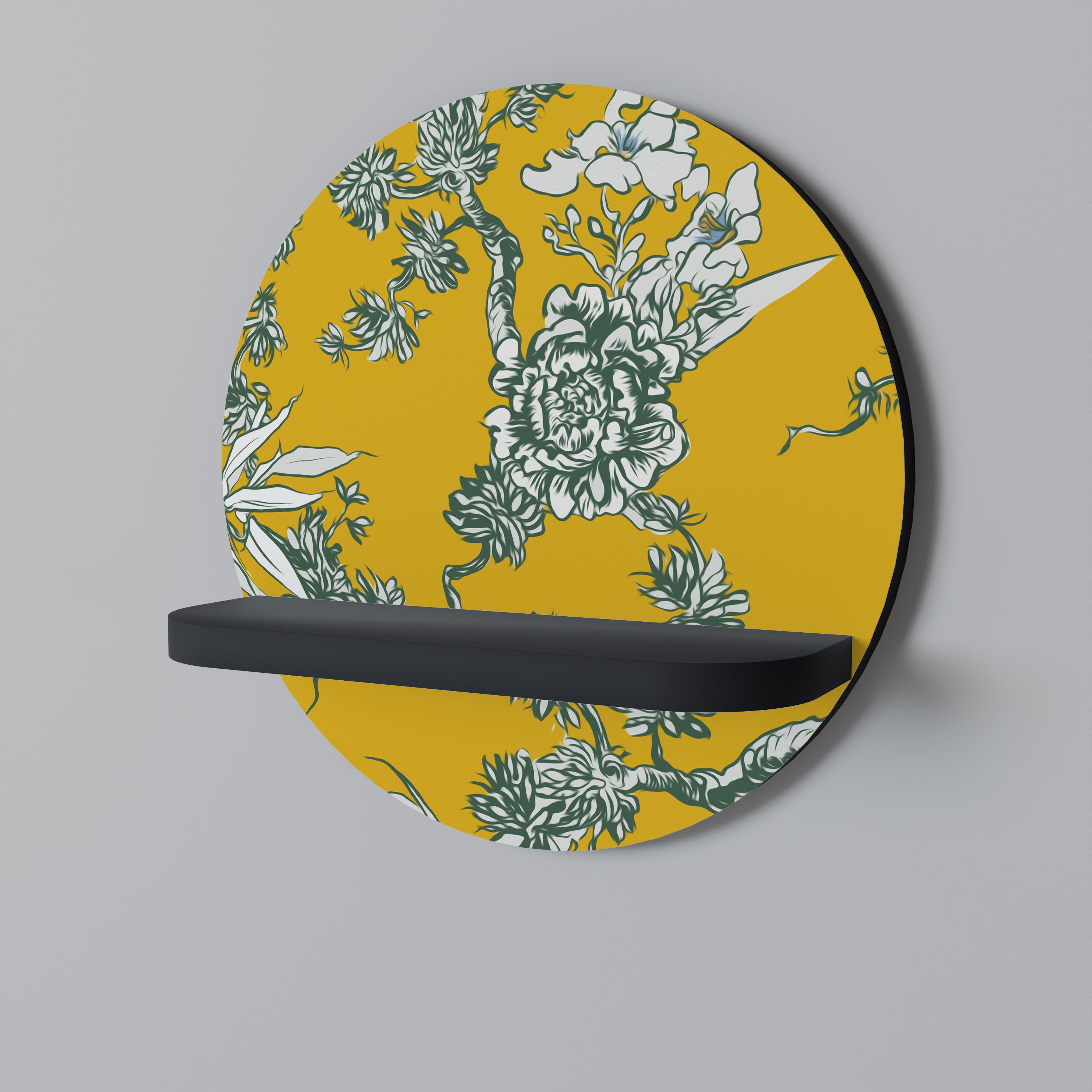 Estantería de arte redonda YELLOW CHINOISERIE con acabado negro