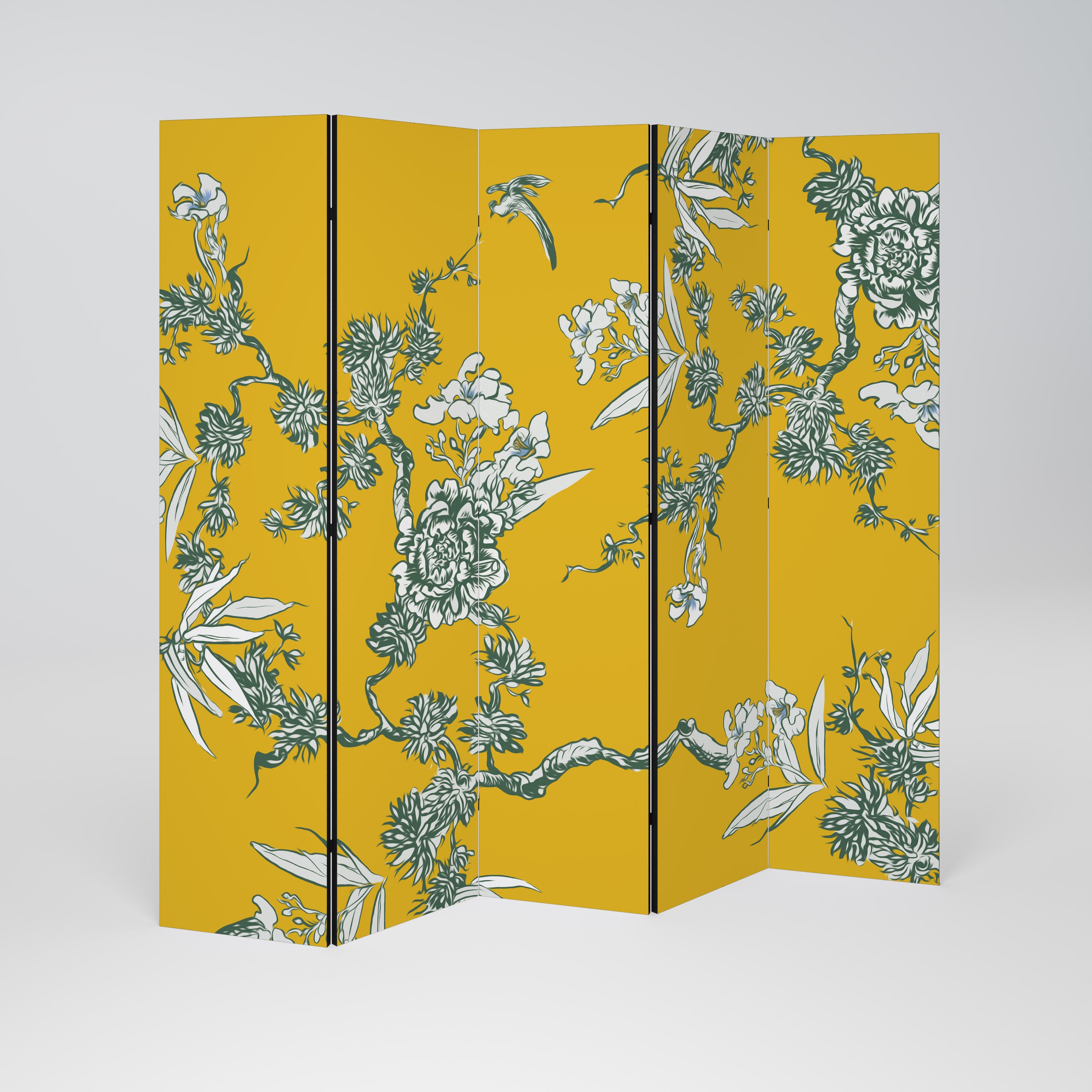 Biombo decorativo de 5 paneles CHINOISERIE AMARILLO