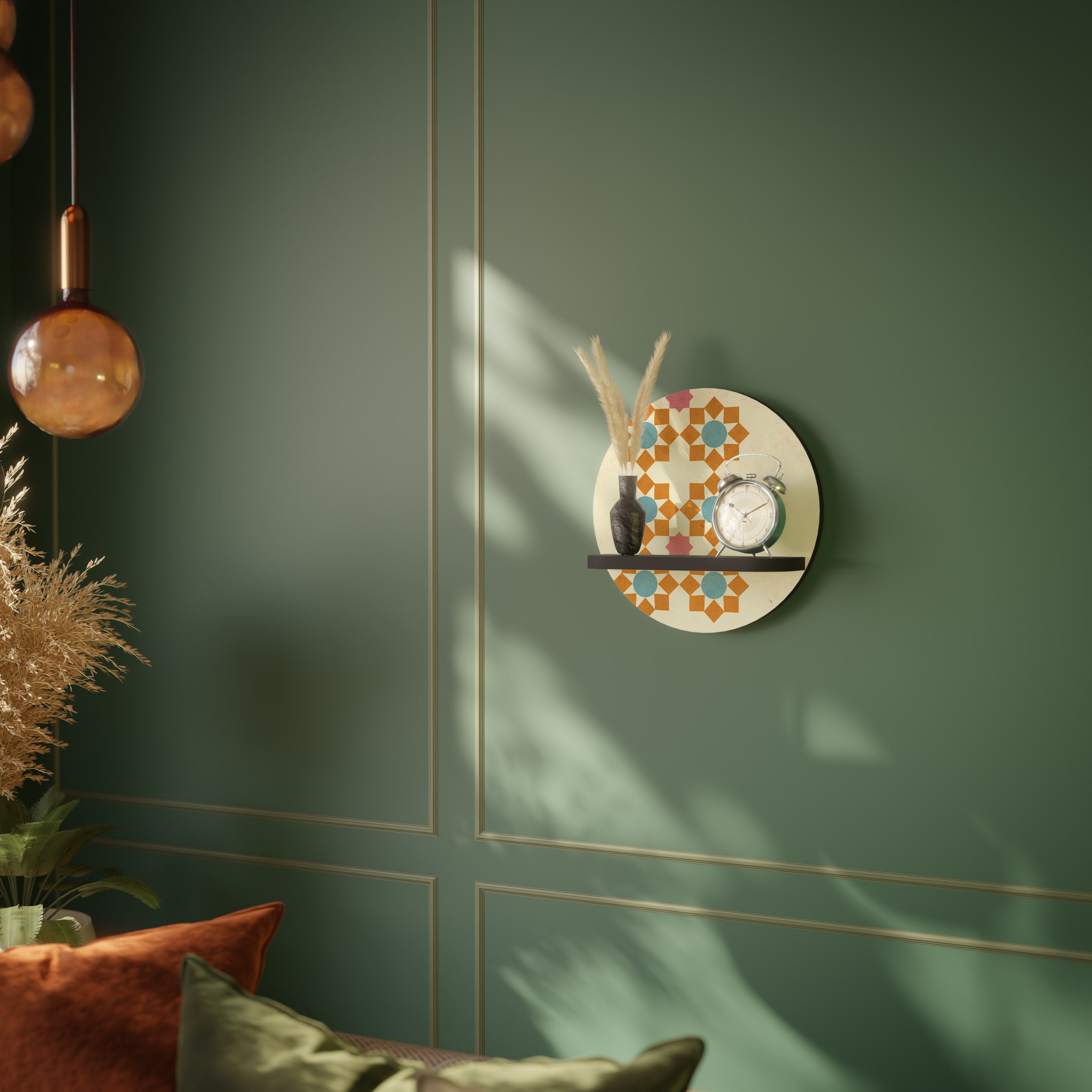 Estantería artística redonda con acabado negro para decoración floral