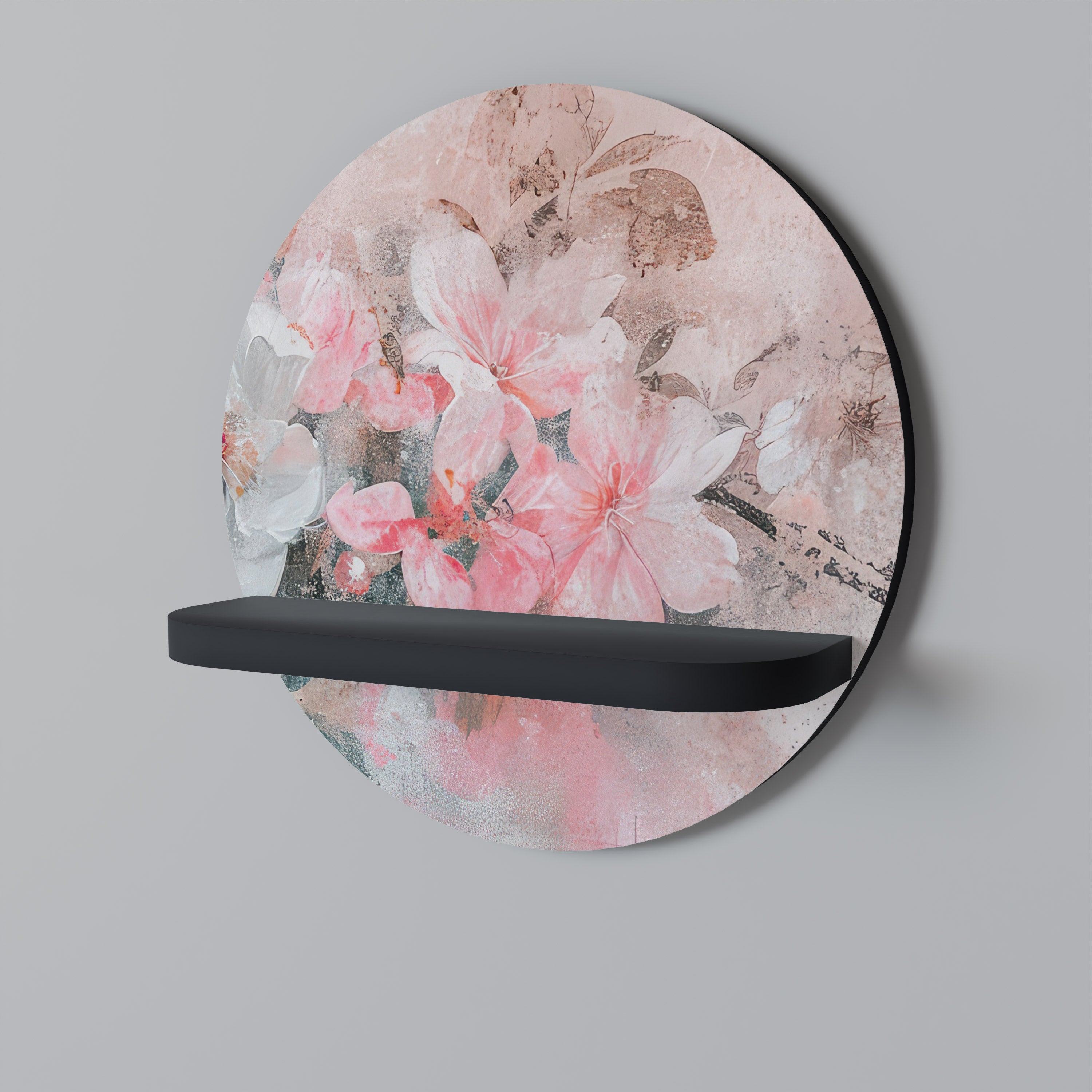 Estantería de arte redonda CHERRY BLOSSOM con acabado negro