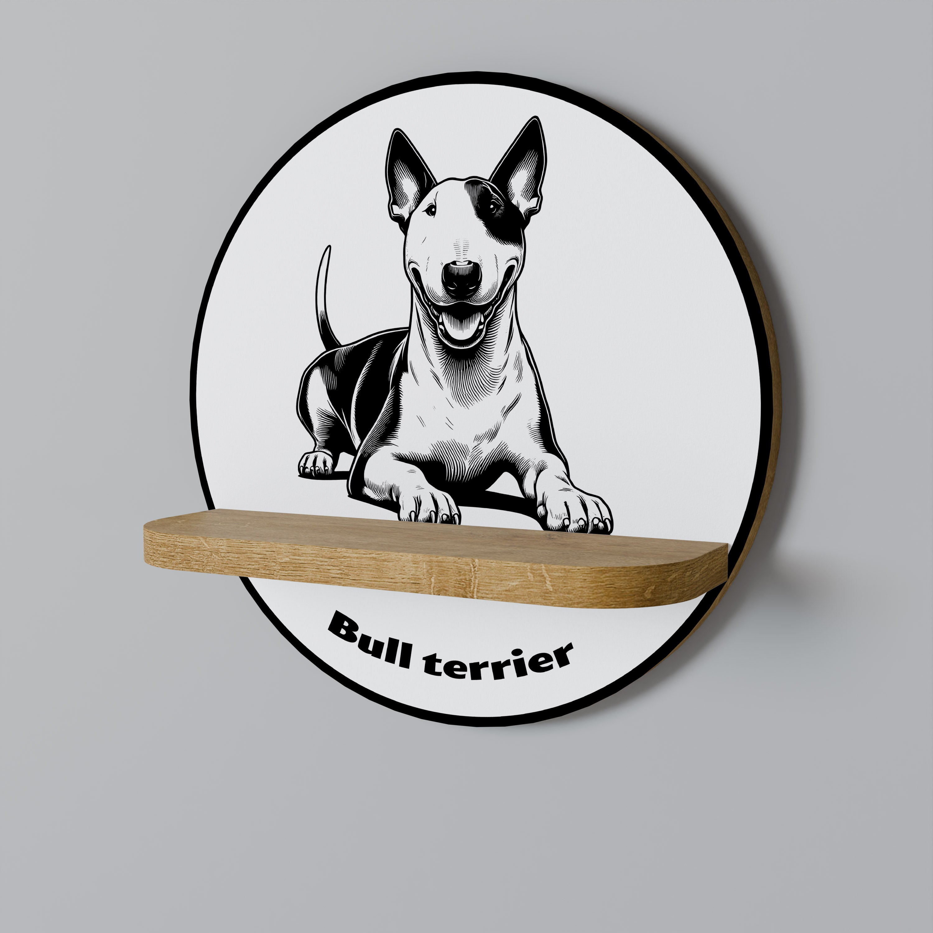 Estantería redonda de arte BULL TERRIER con efecto roble