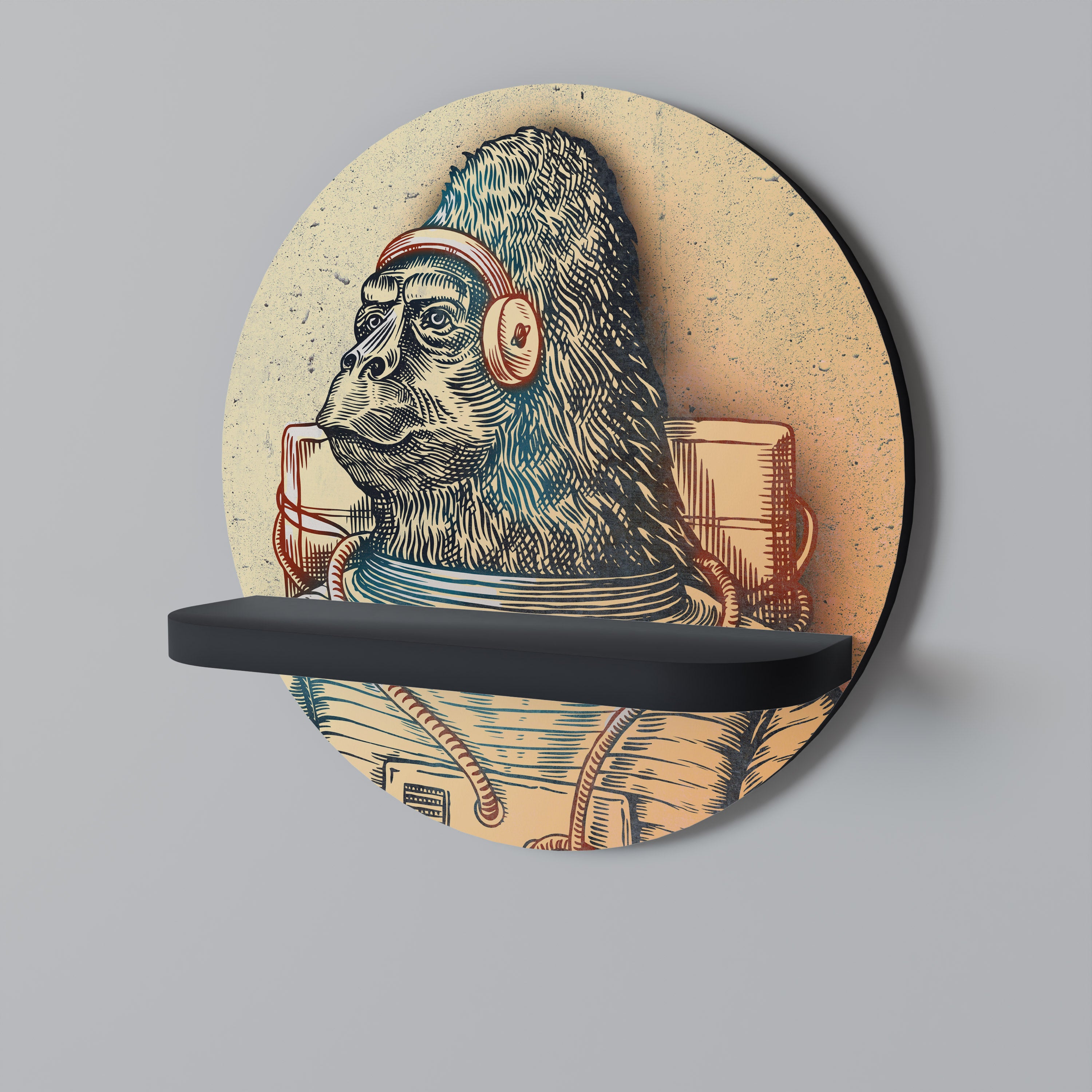Estantería de arte redonda GORILLA GROOVE con acabado negro