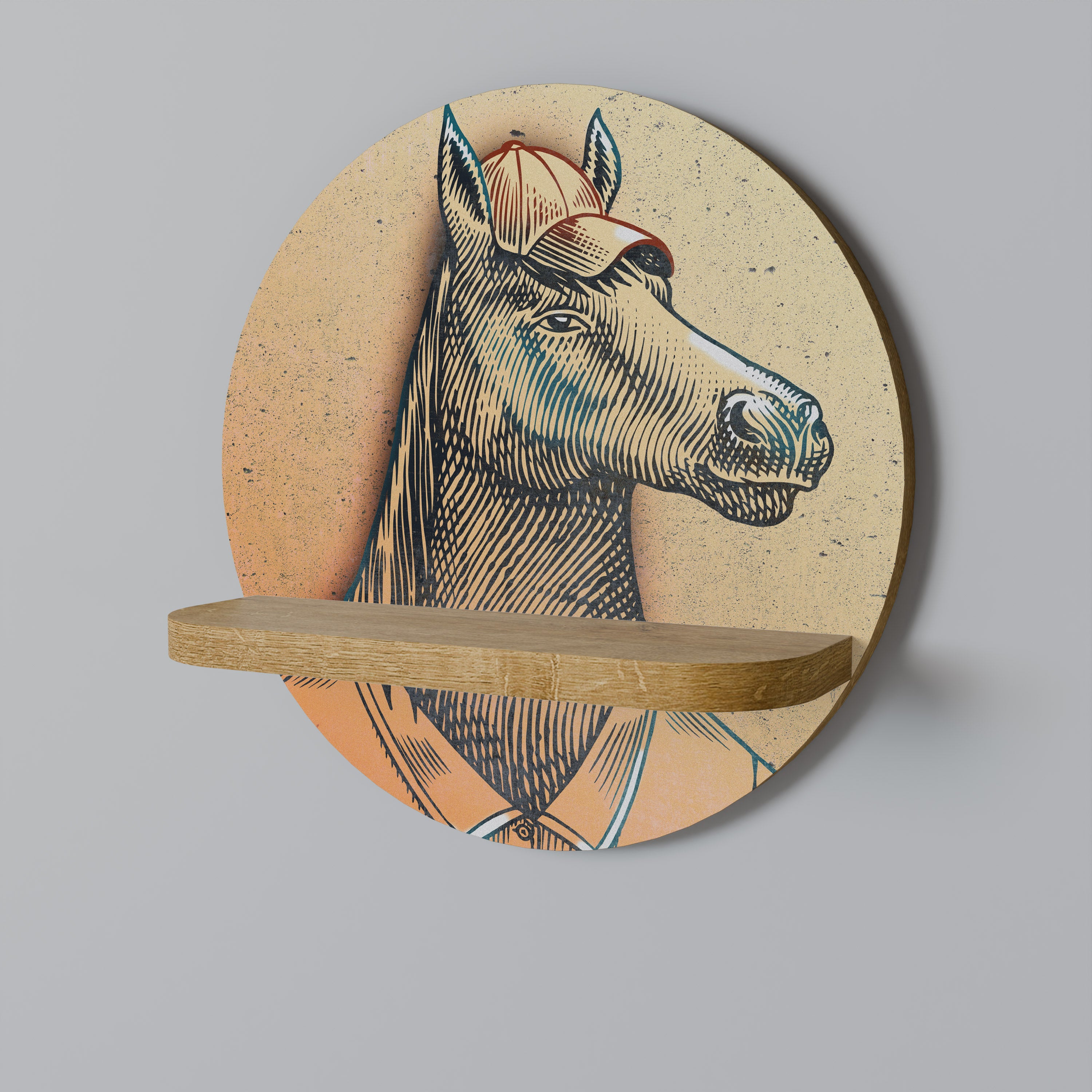 Estantería de arte redonda EQUINE SWAGGER con efecto roble