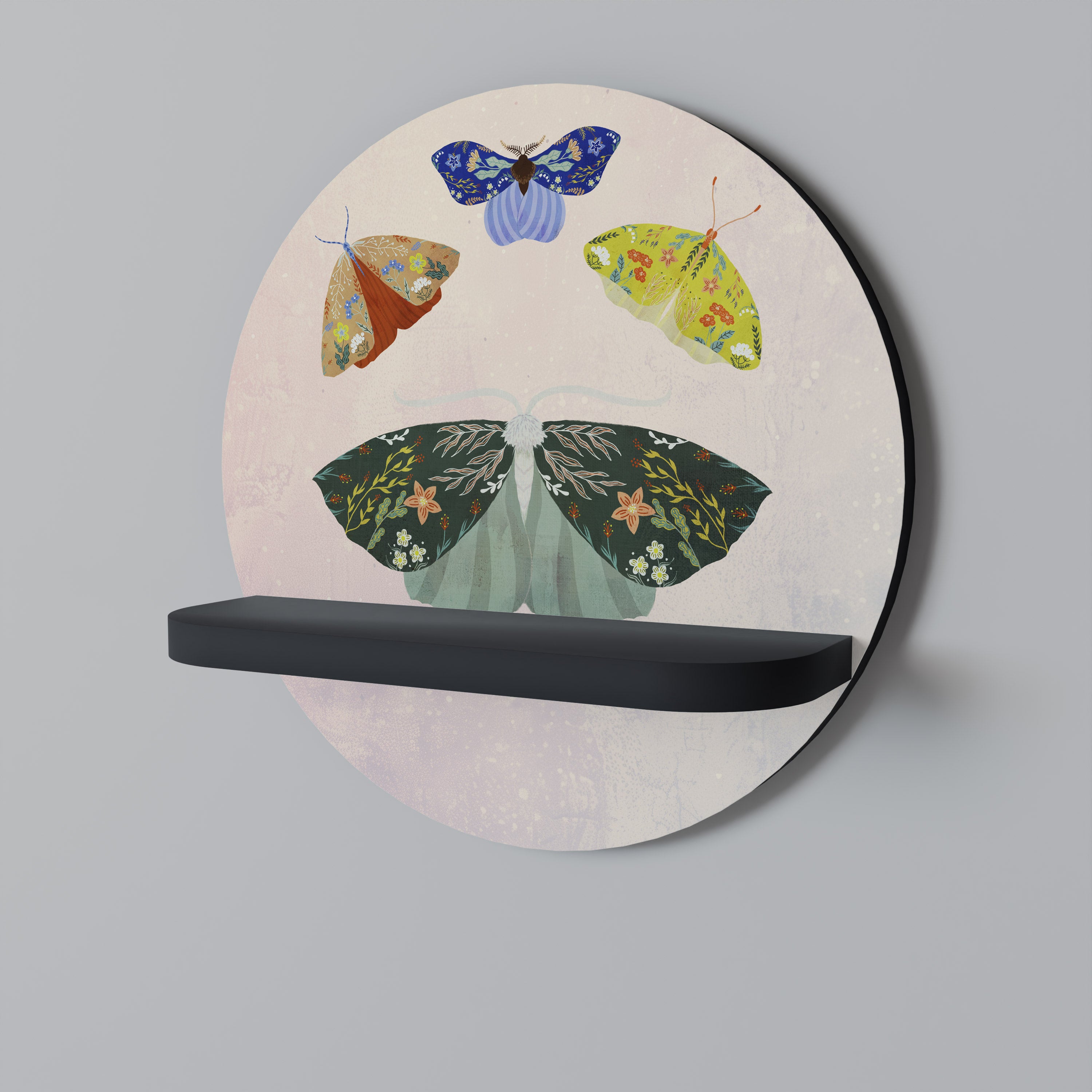 Estantería de arte redonda con acabado negro MOTH INTO THE LIGHT
