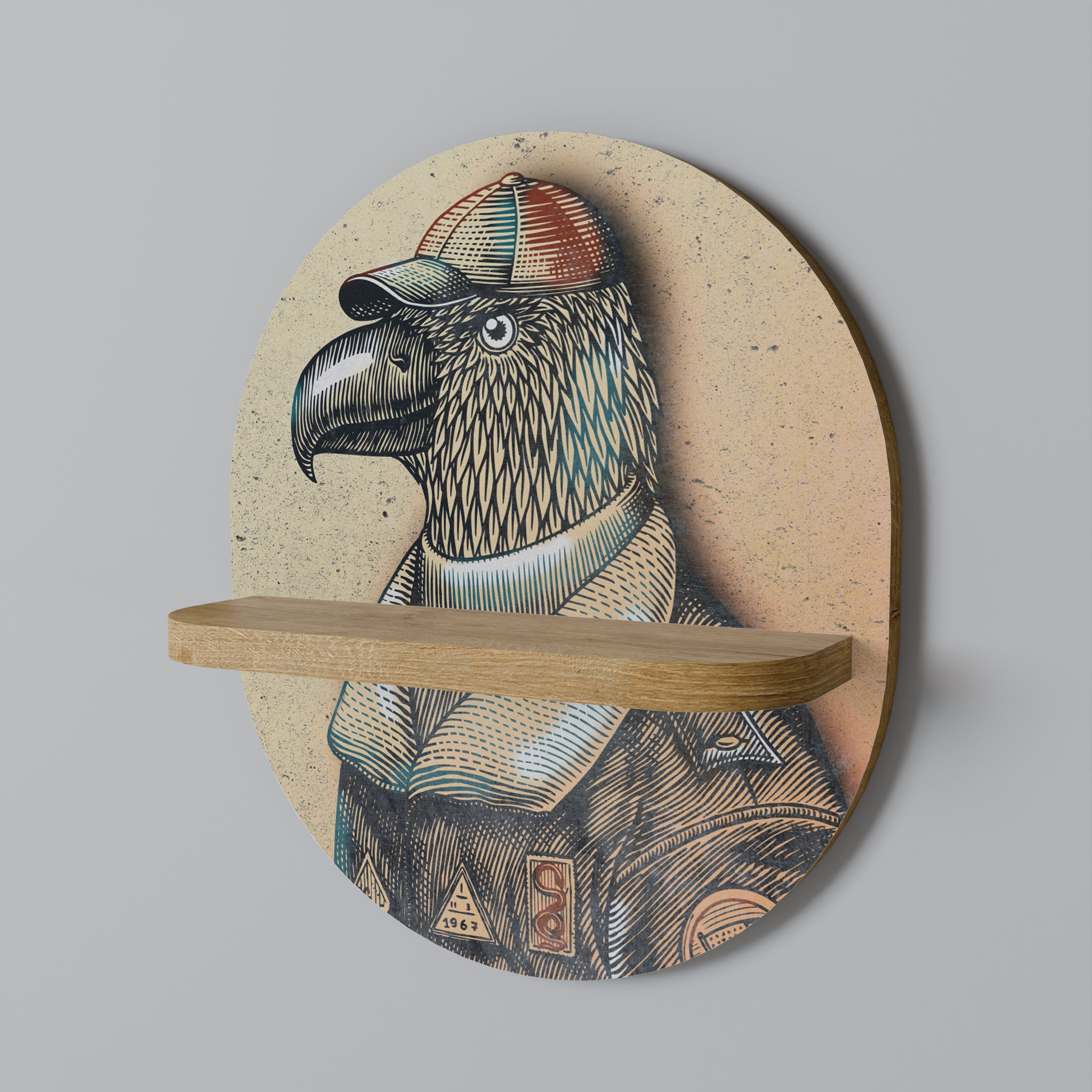 Estantería de arte ovalada FEATHERED FASHIONISTA con efecto roble