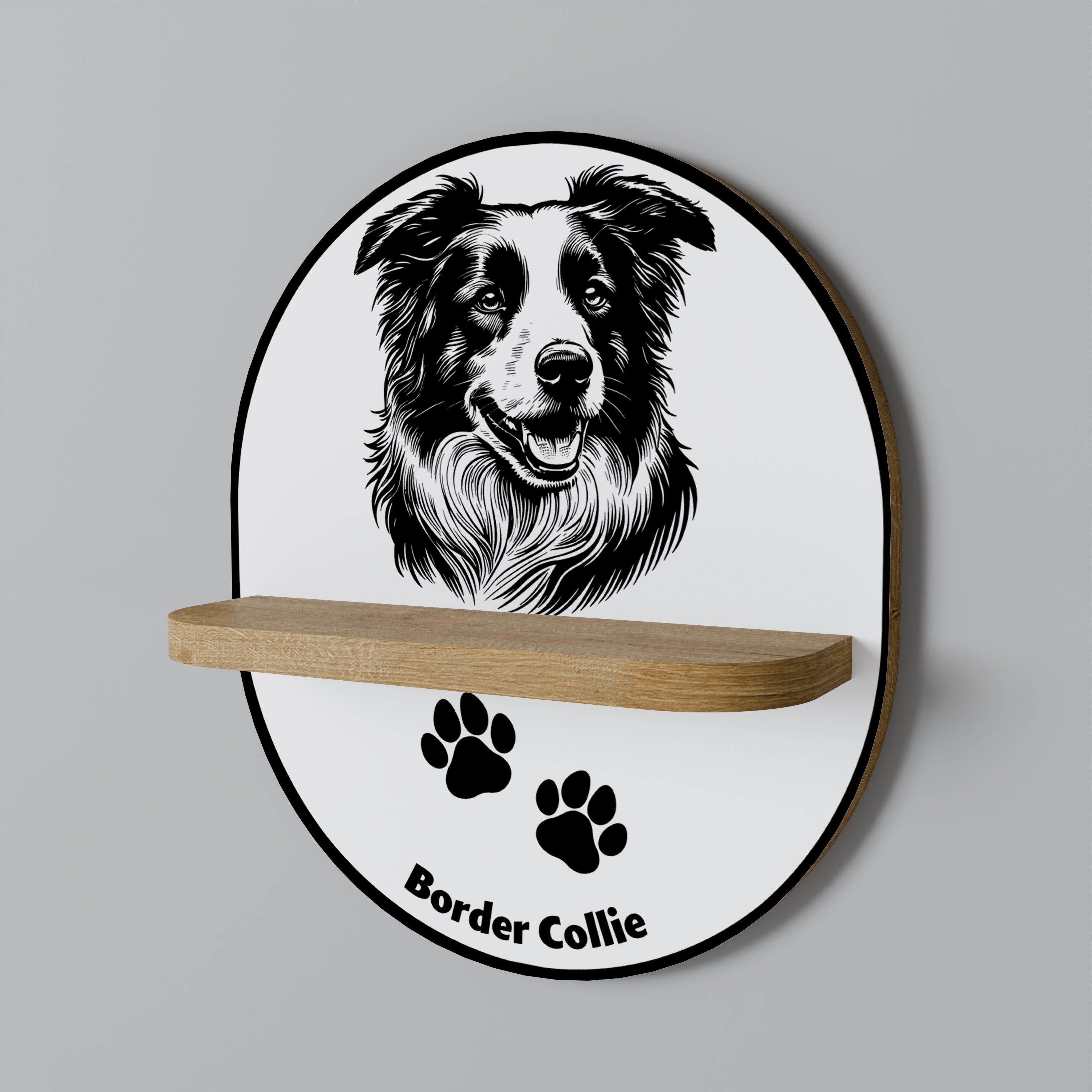 Estantería de arte ovalada BORDER COLLIE con efecto roble