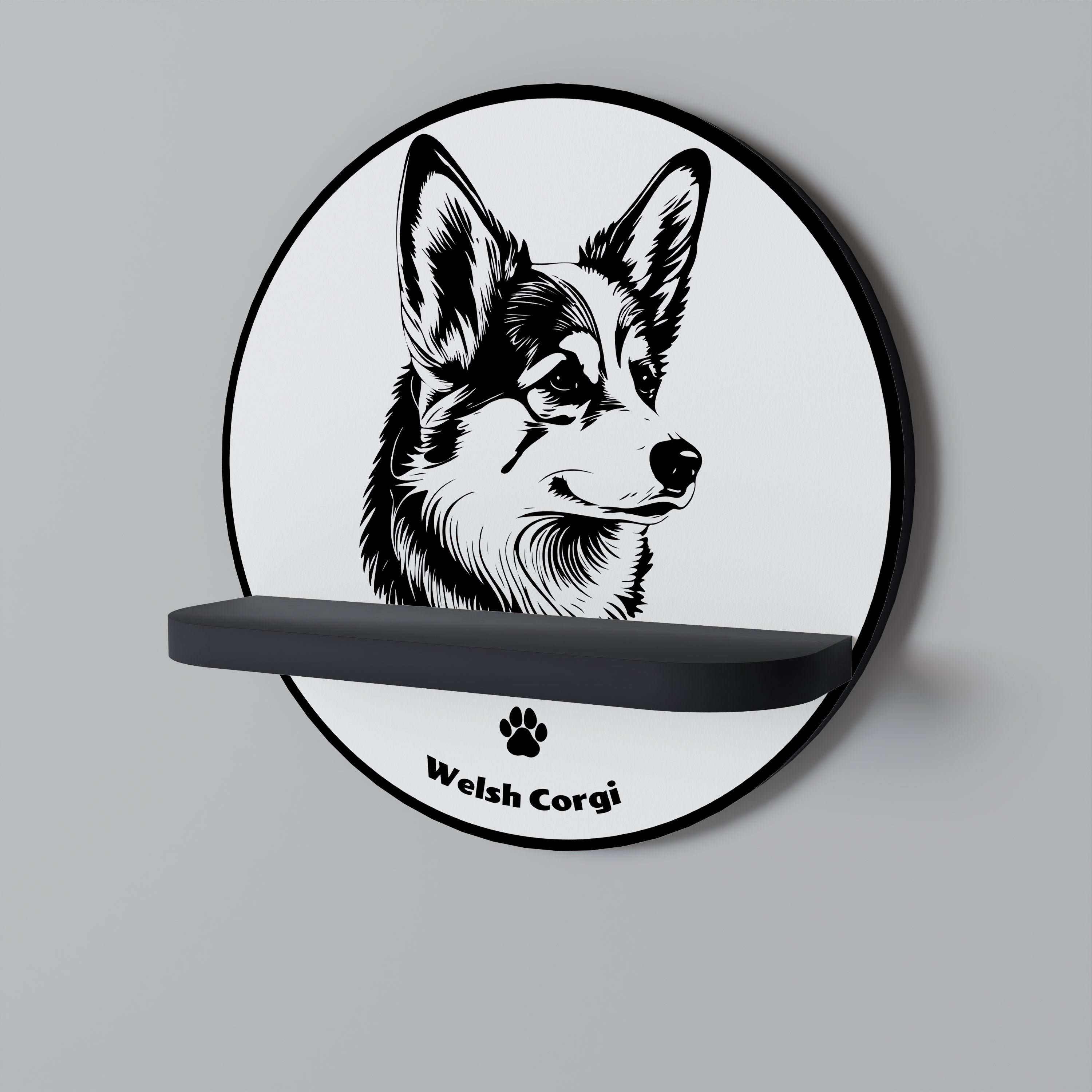 Estantería de arte redonda WELSH CORGI PEMBROKE con acabado negro