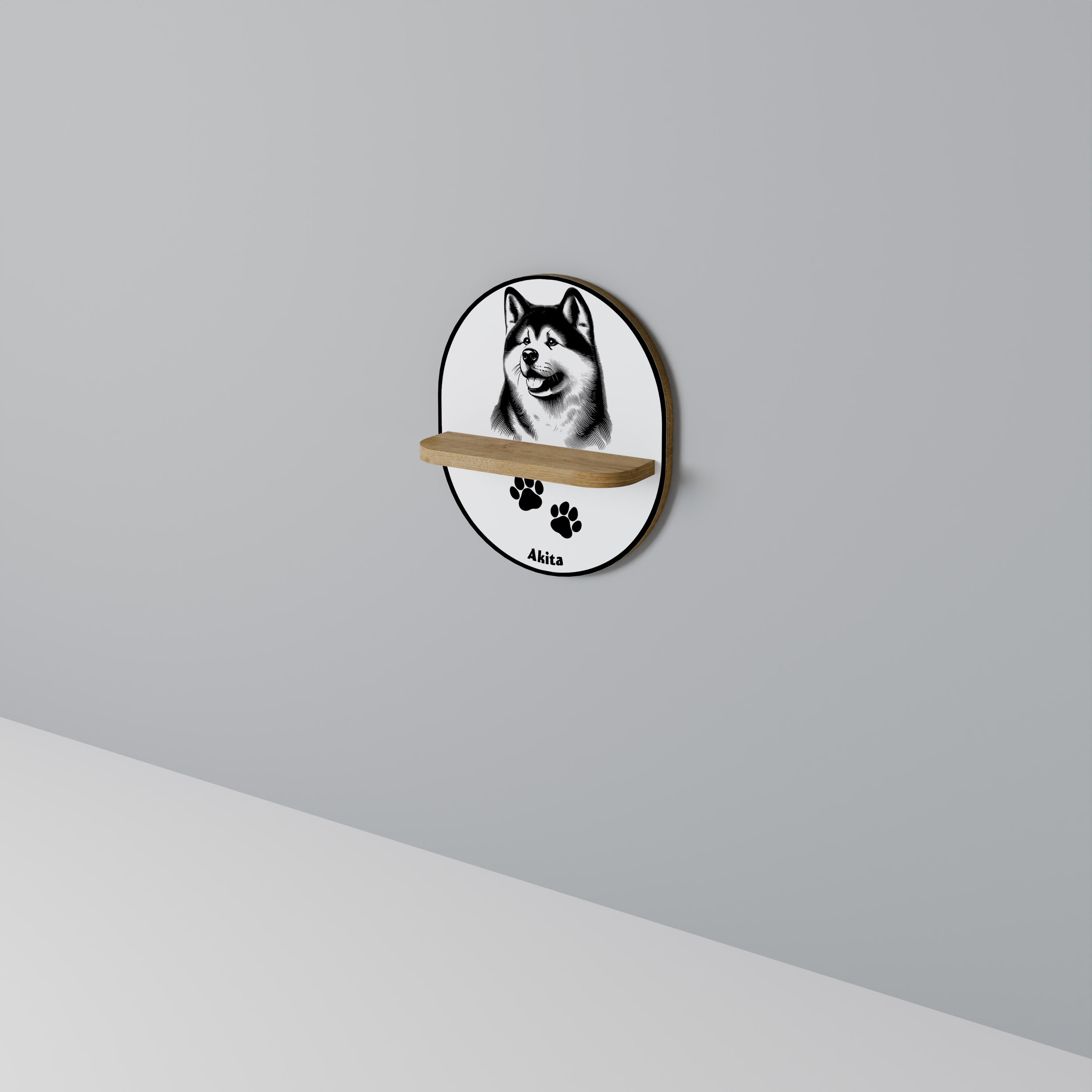 Estantería de arte ovalada con efecto roble AKITA DOG