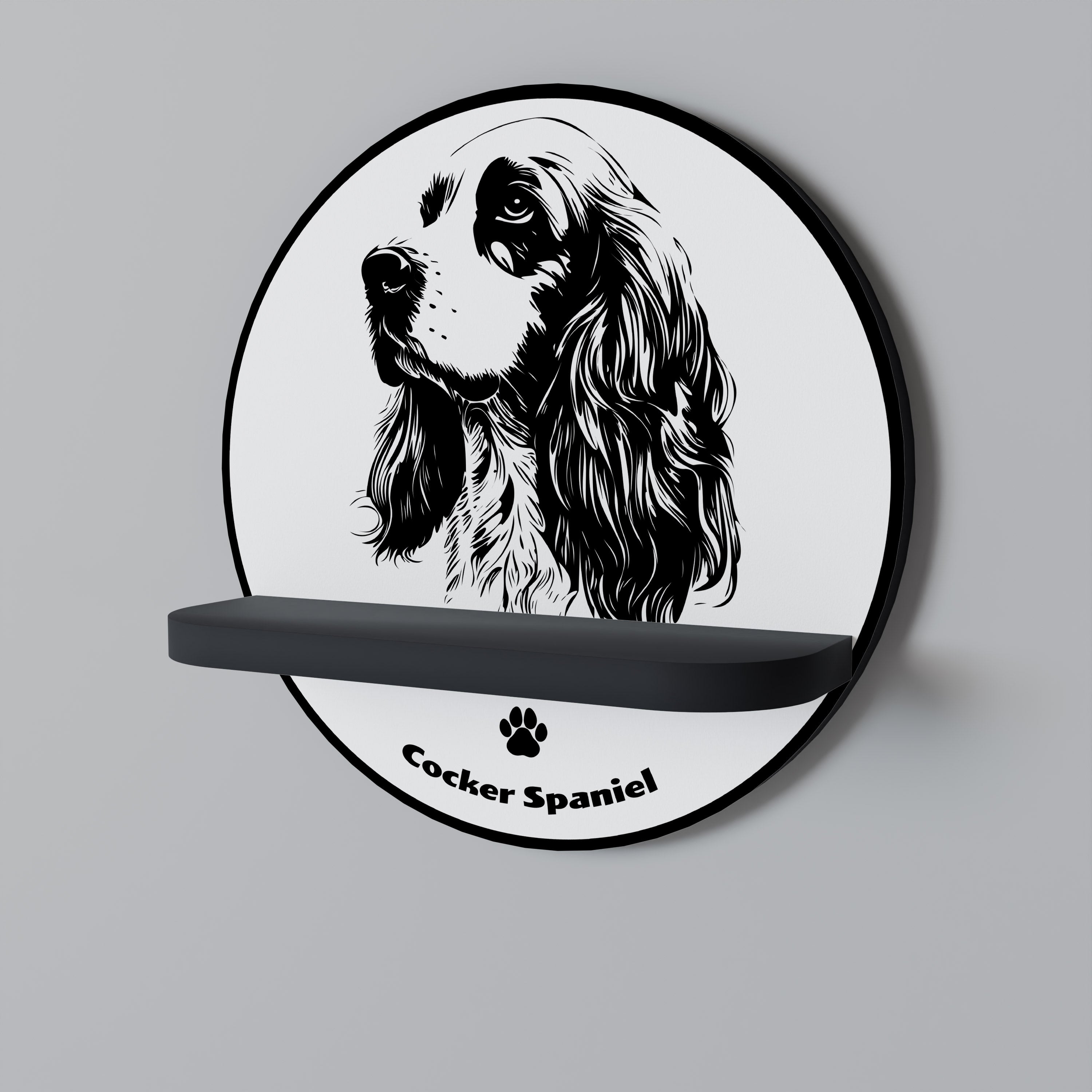 Estantería de arte redonda con acabado negro para Cocker Spaniel Inglés