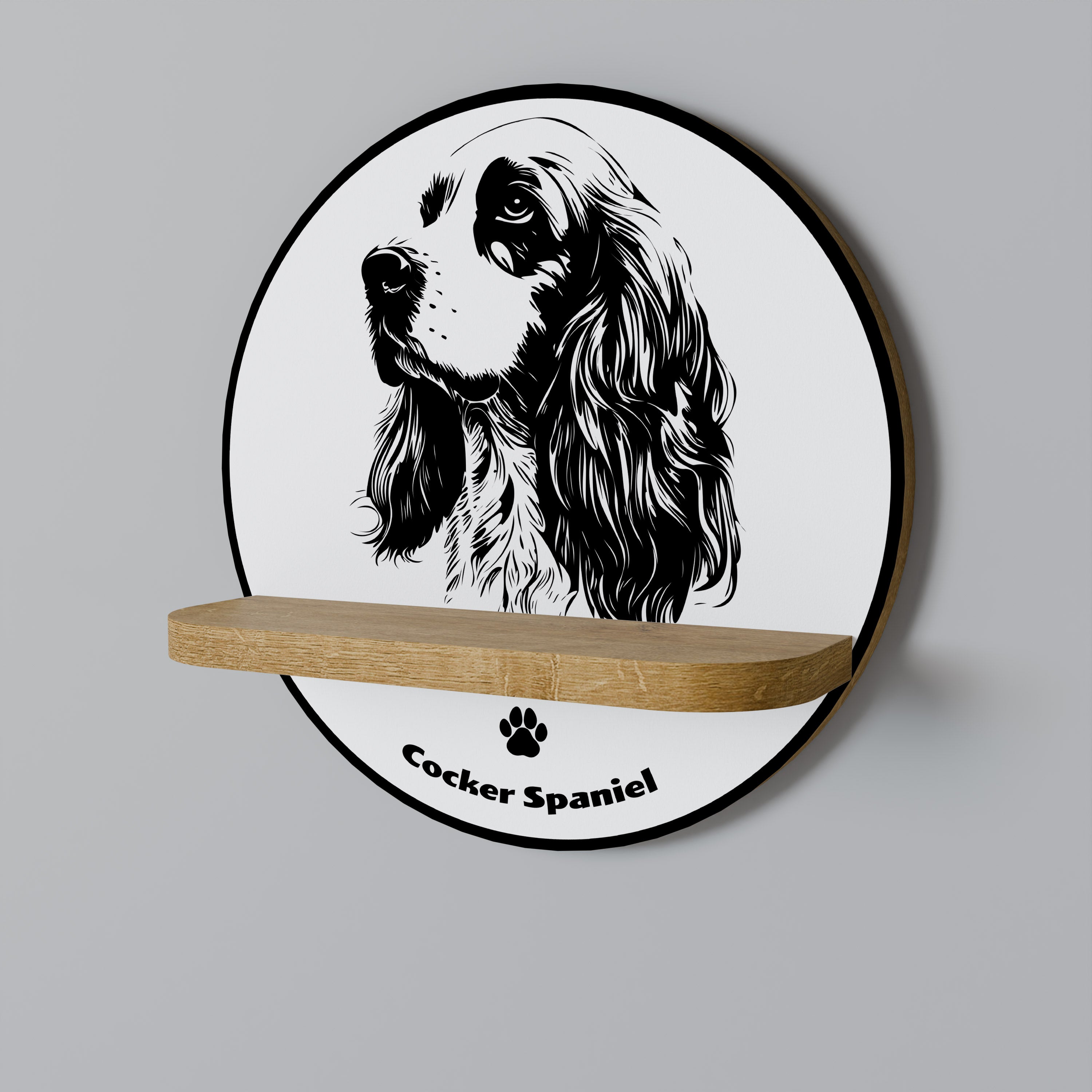 Estantería de arte redonda con efecto roble para COCKER SPANIEL INGLÉS