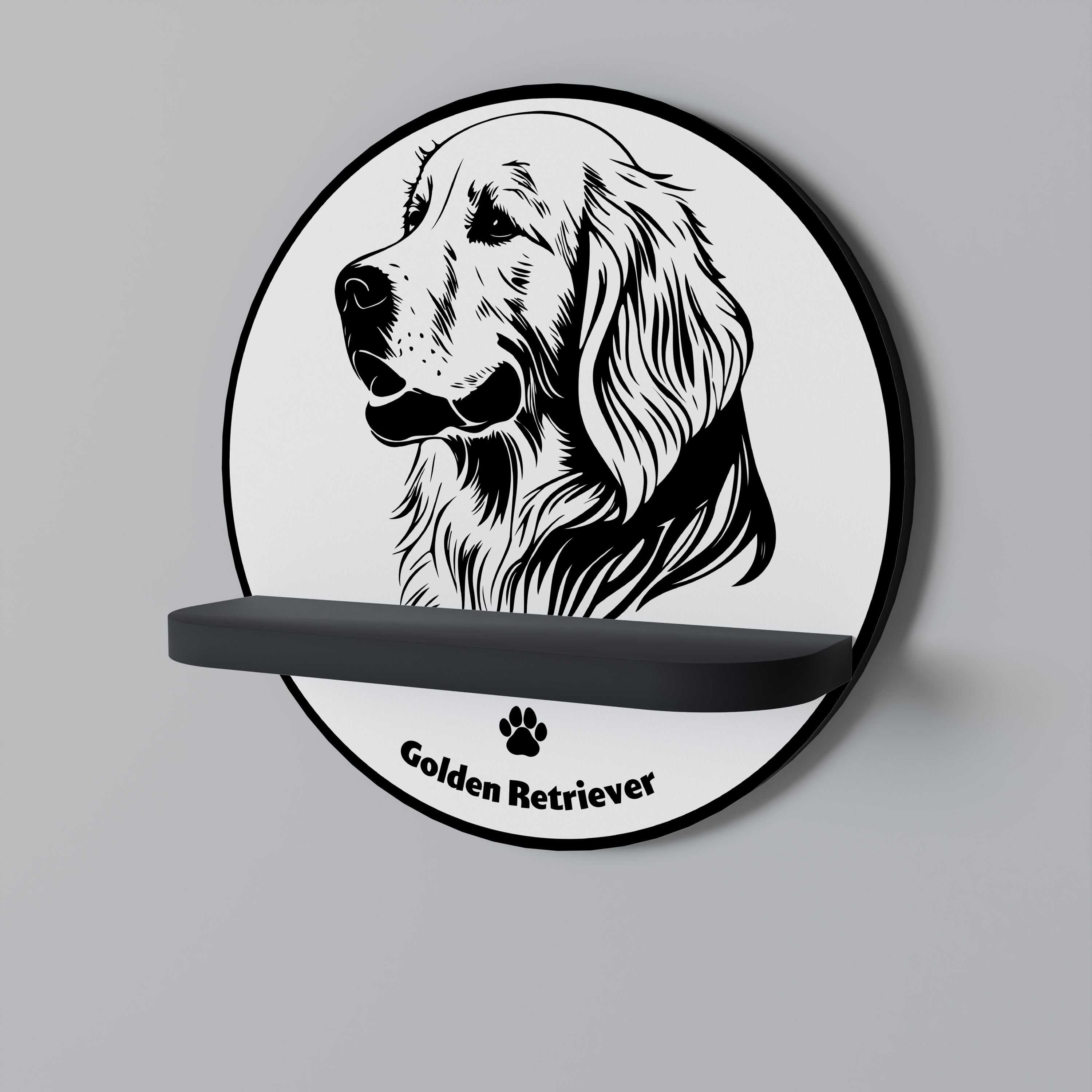 Estantería de arte redonda GOLDEN RETRIEVER con acabado negro