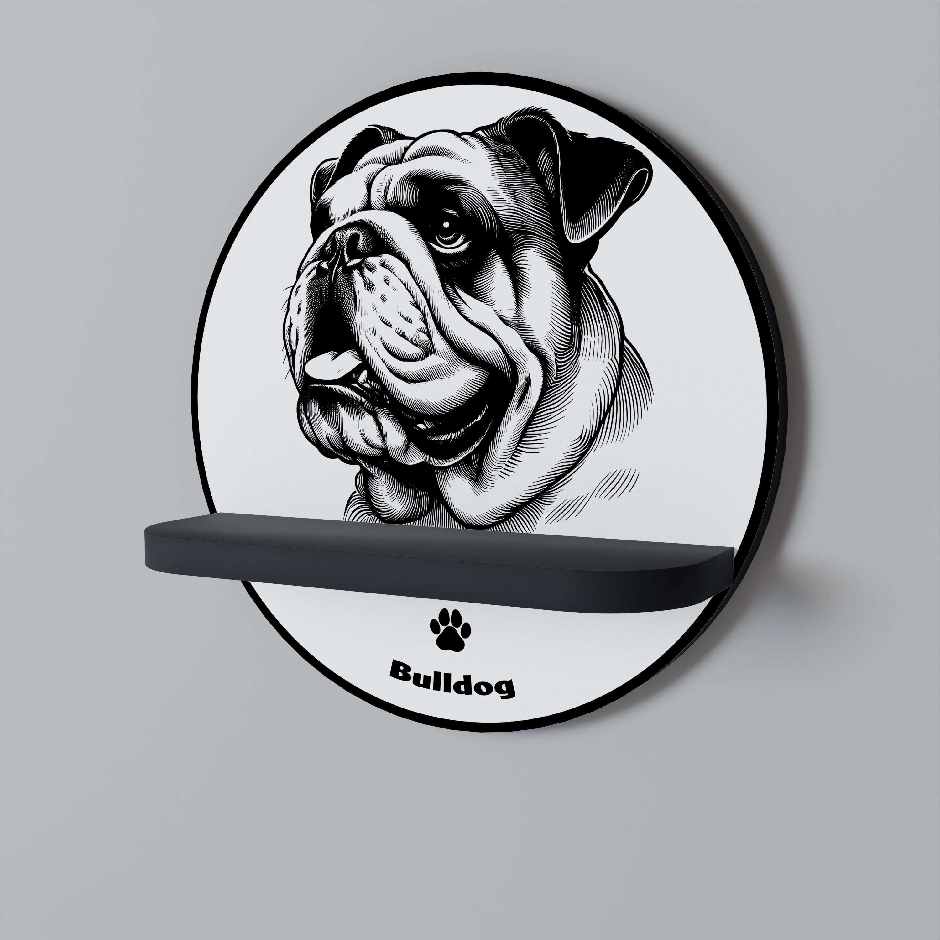 Estantería de arte redonda BULLDOG DOG con acabado negro