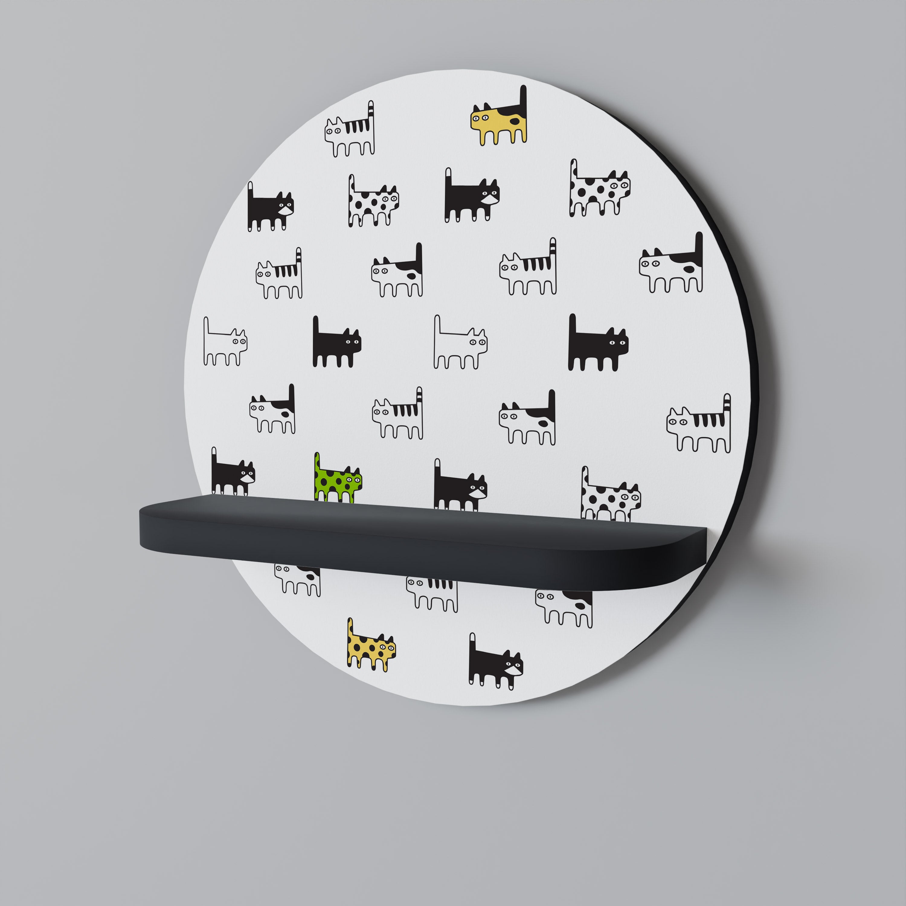 Estantería de arte redonda con acabado negro CATS COMPILATION