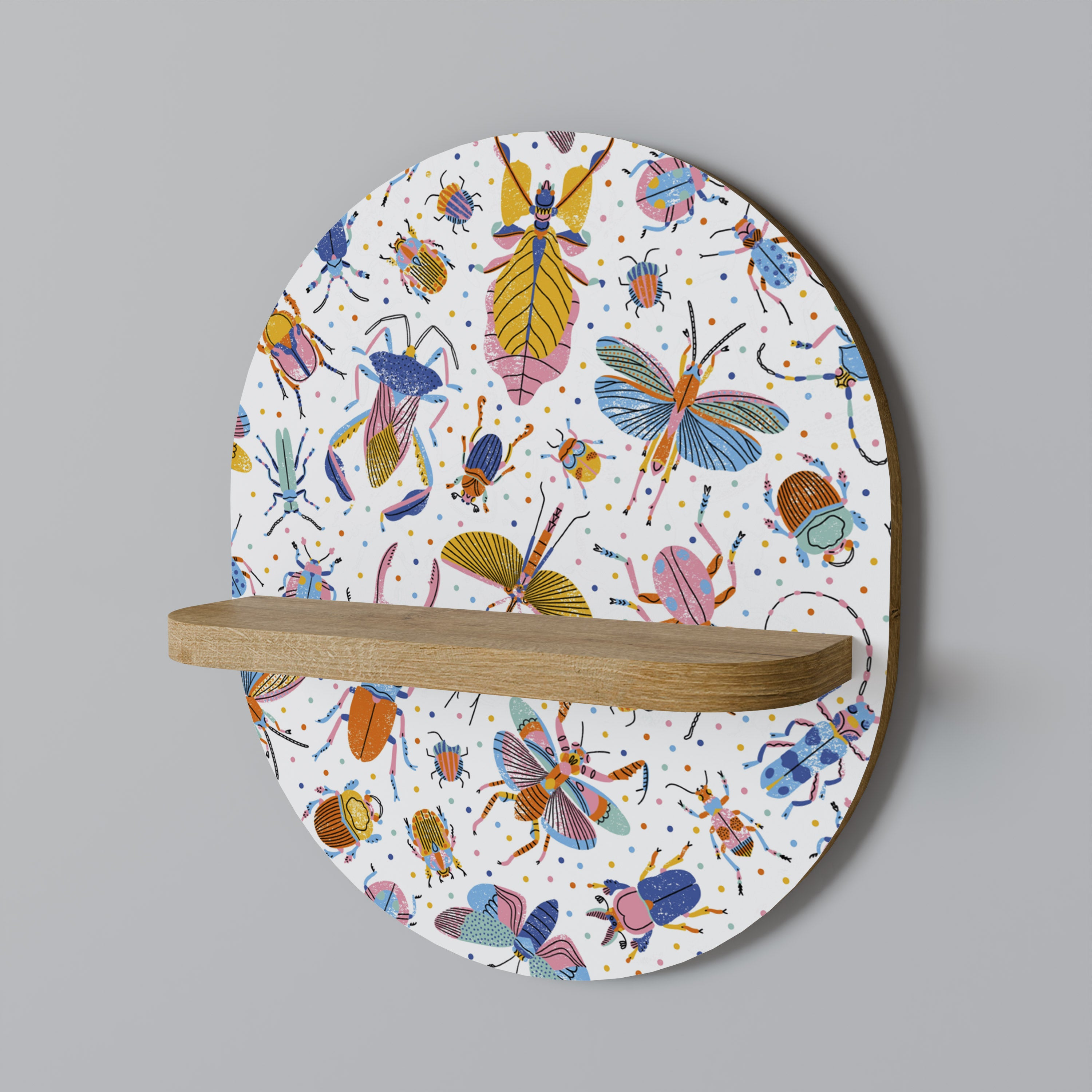 Estantería de arte ovalada con efecto roble INSECTOS COLORIDOS