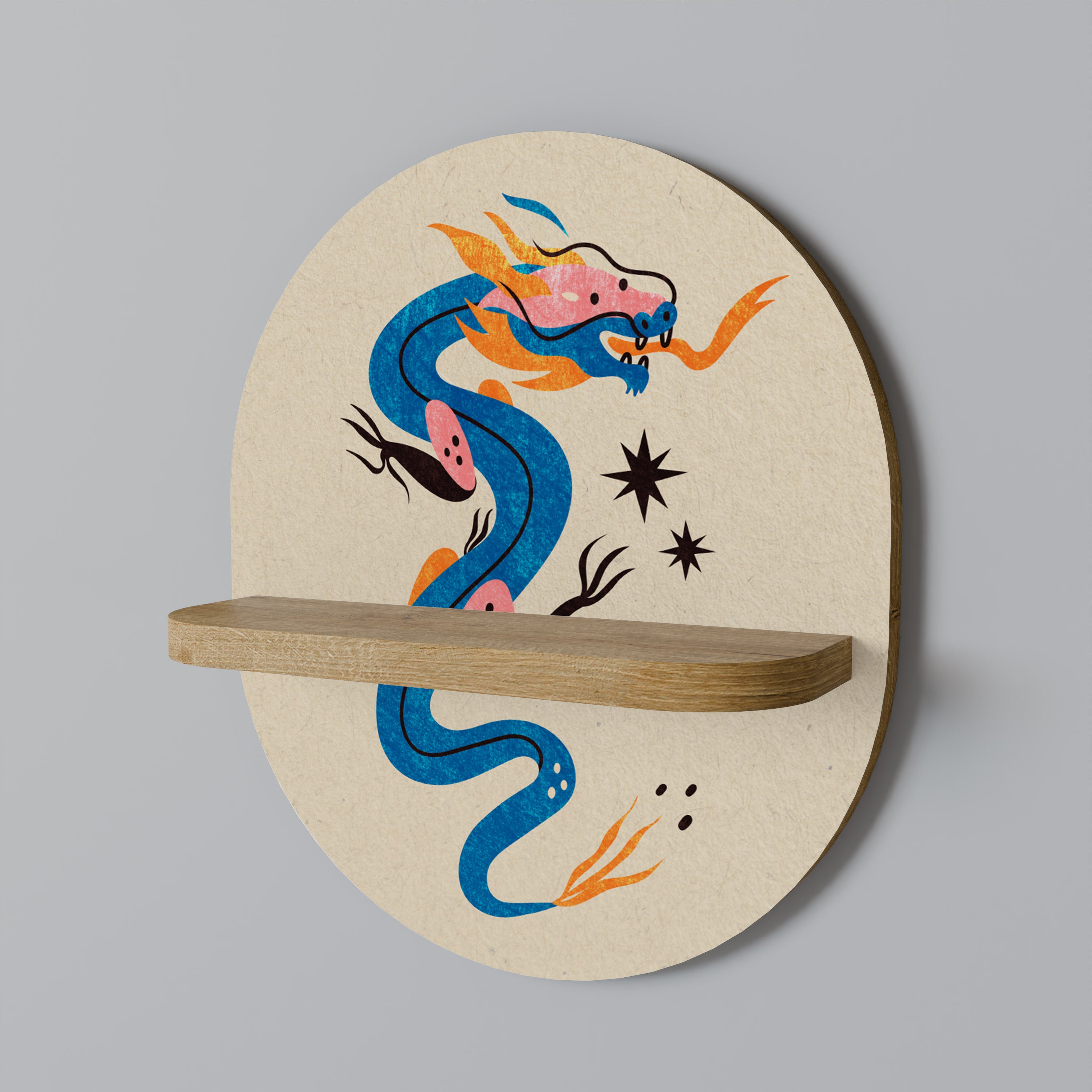 Estantería de arte ovalada con efecto roble CRIATURAS MITOLÓGICAS