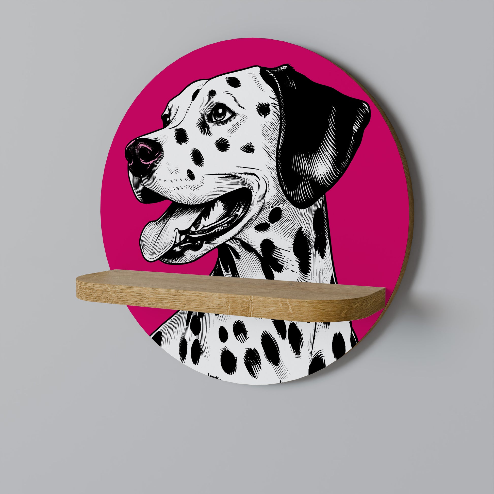Estantería de arte redonda DALMATIAN SMILE con efecto roble