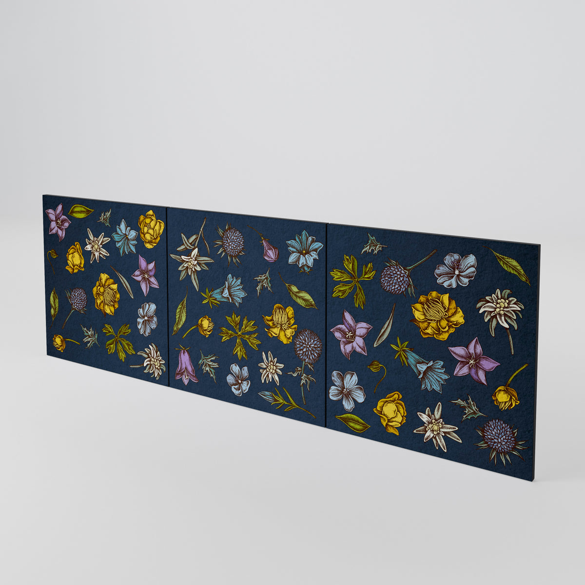 FLOWERS ON NAVY BLUE 3-Piece Sideboard Door Set
