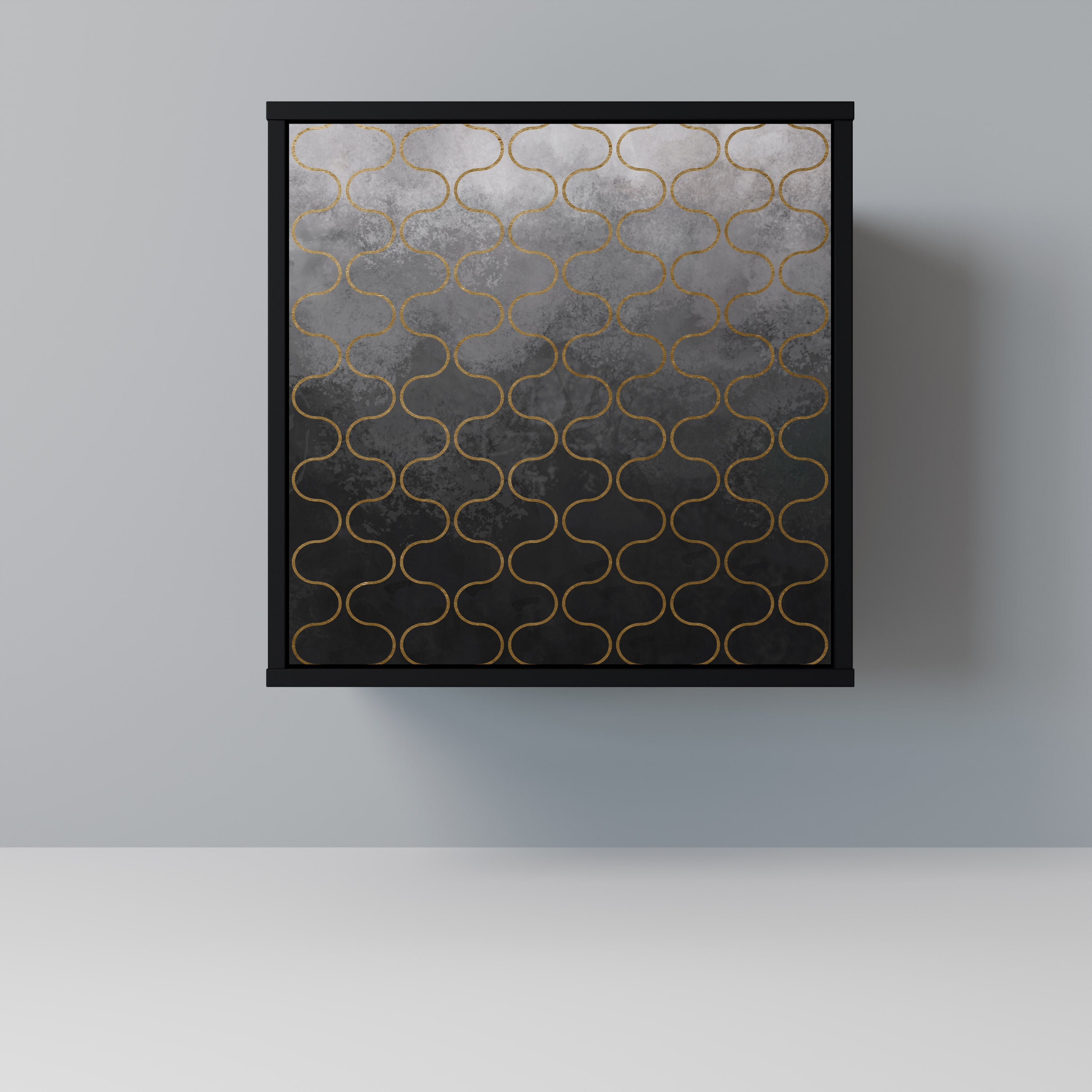 Aparador de una puerta grisáceo teselado con acabado negro