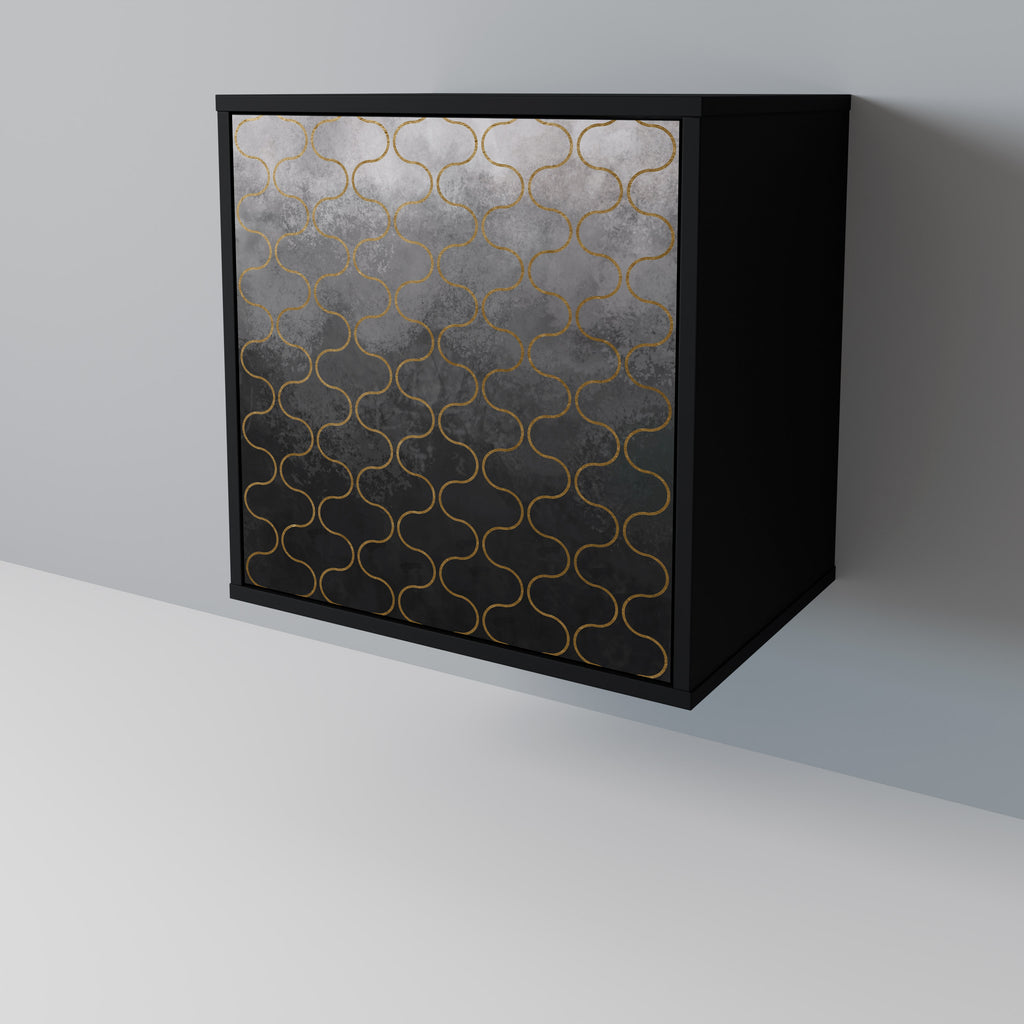 Aparador de una puerta grisáceo teselado con acabado negro