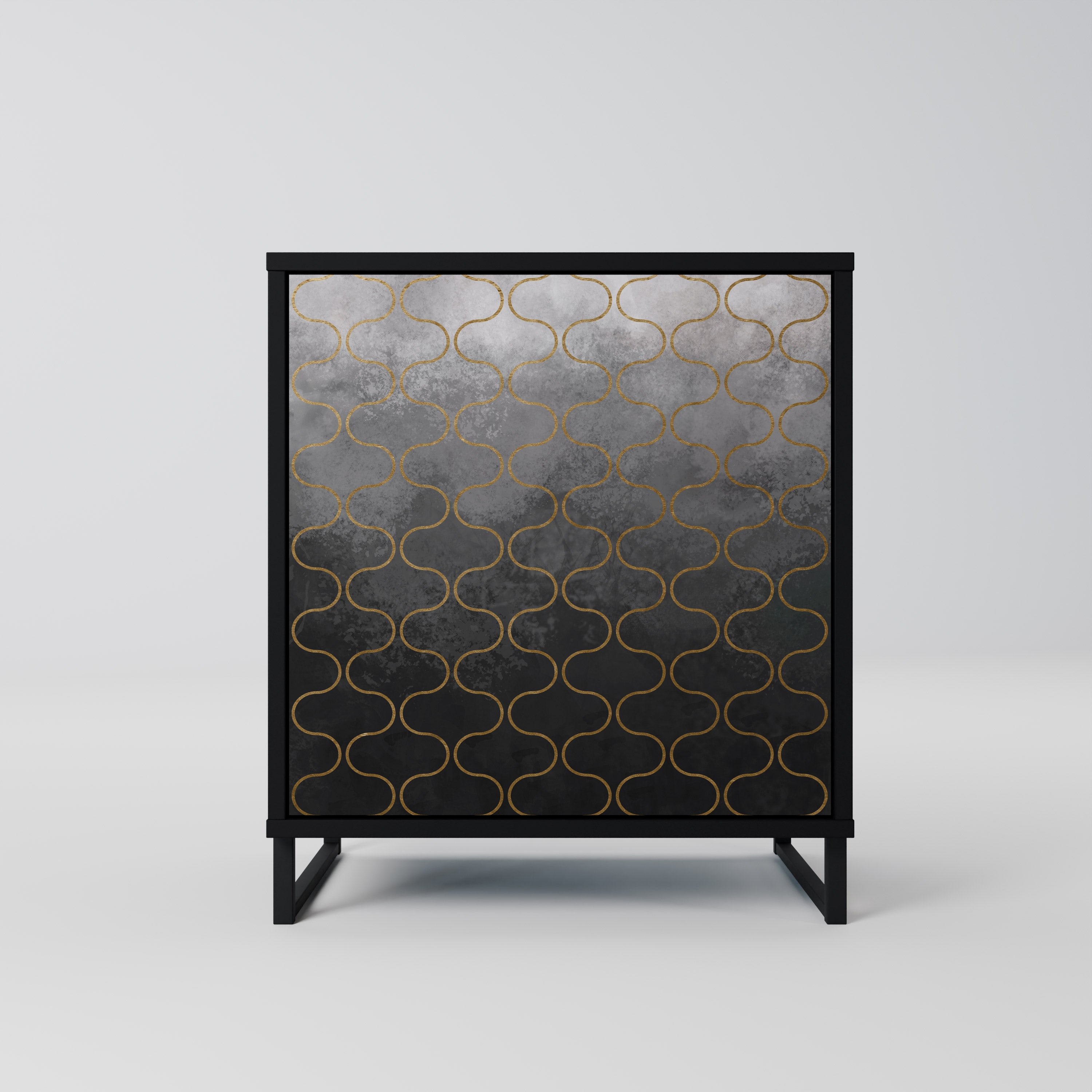 Aparador de una puerta grisáceo teselado con acabado negro