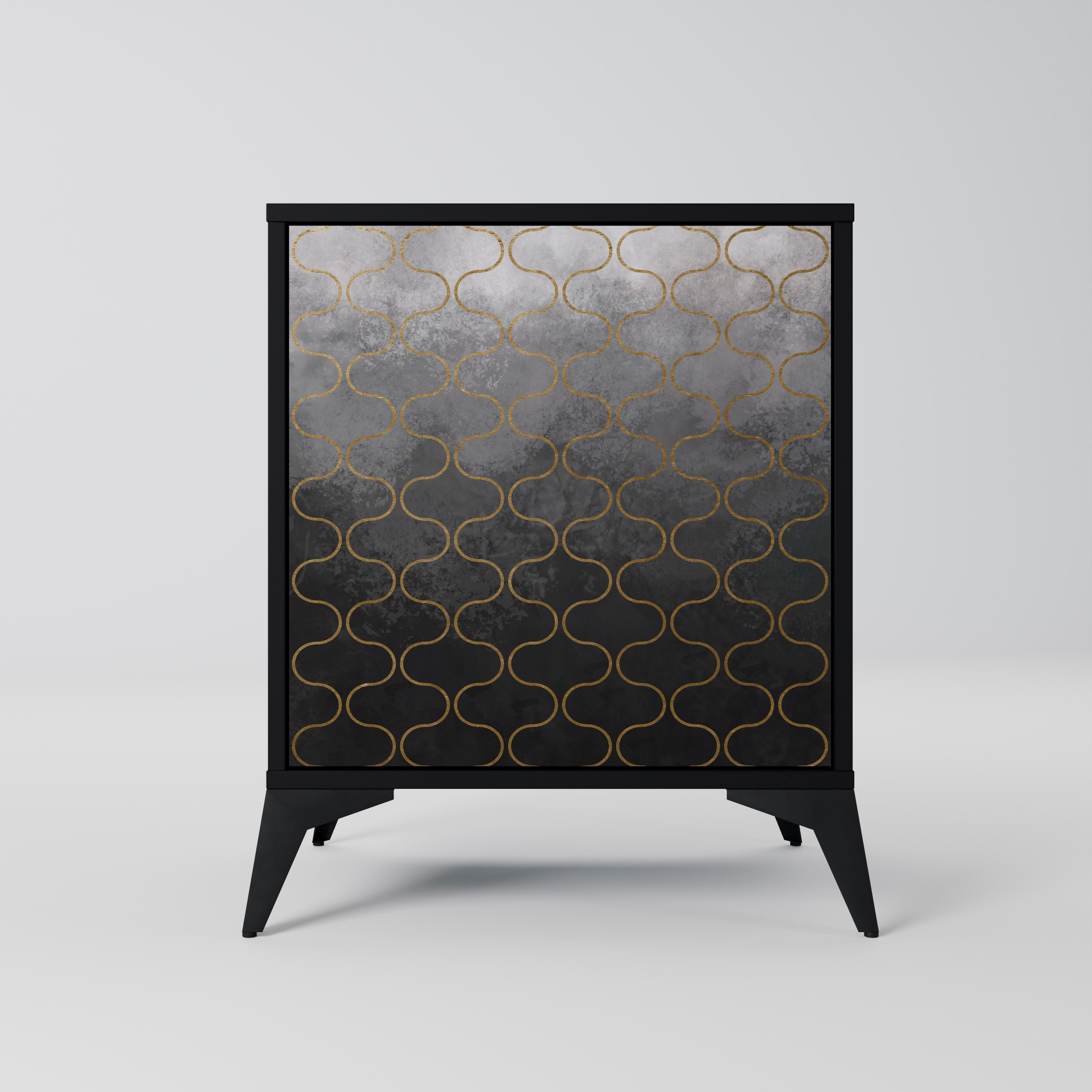 Aparador de una puerta grisáceo teselado con acabado negro