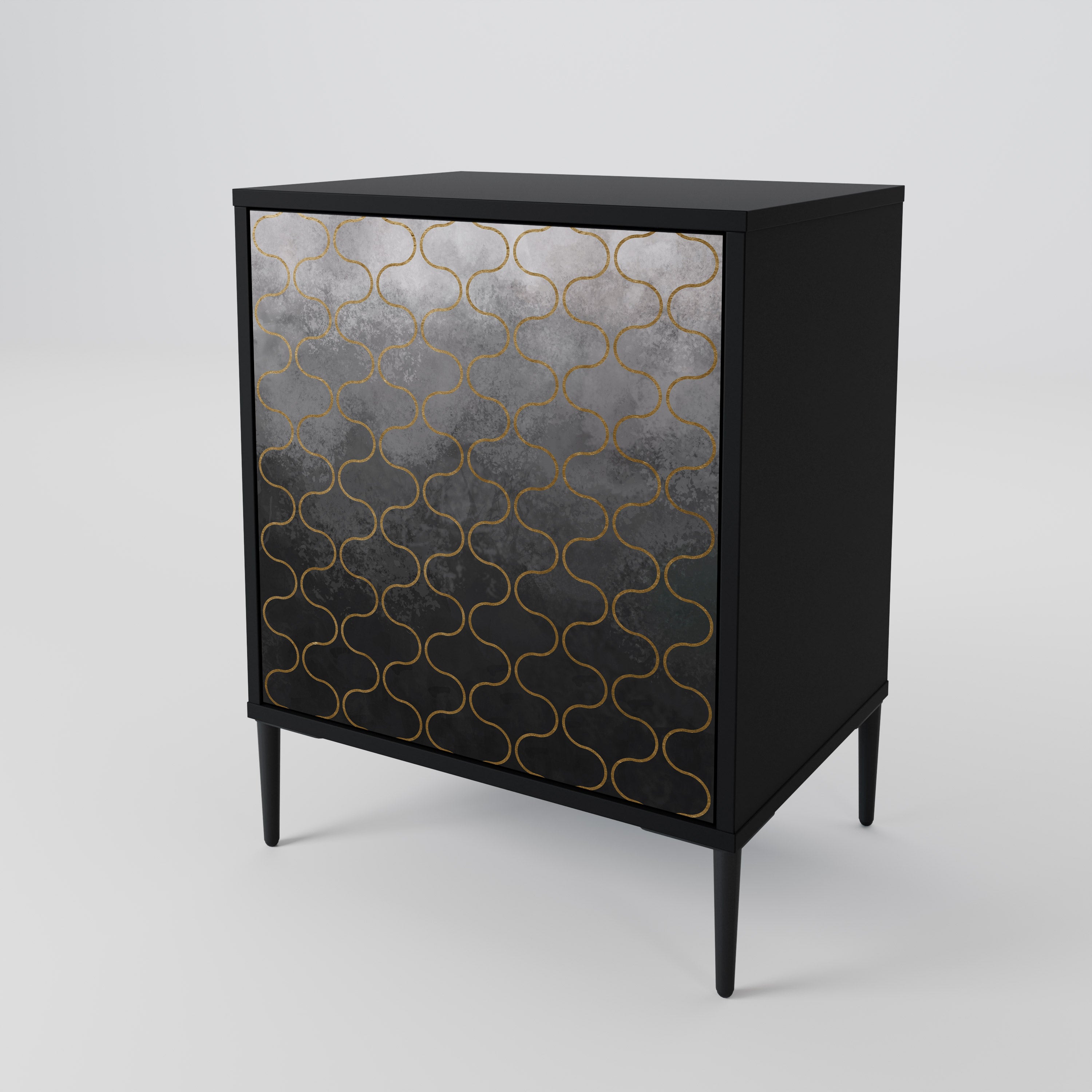 Aparador de una puerta grisáceo teselado con acabado negro