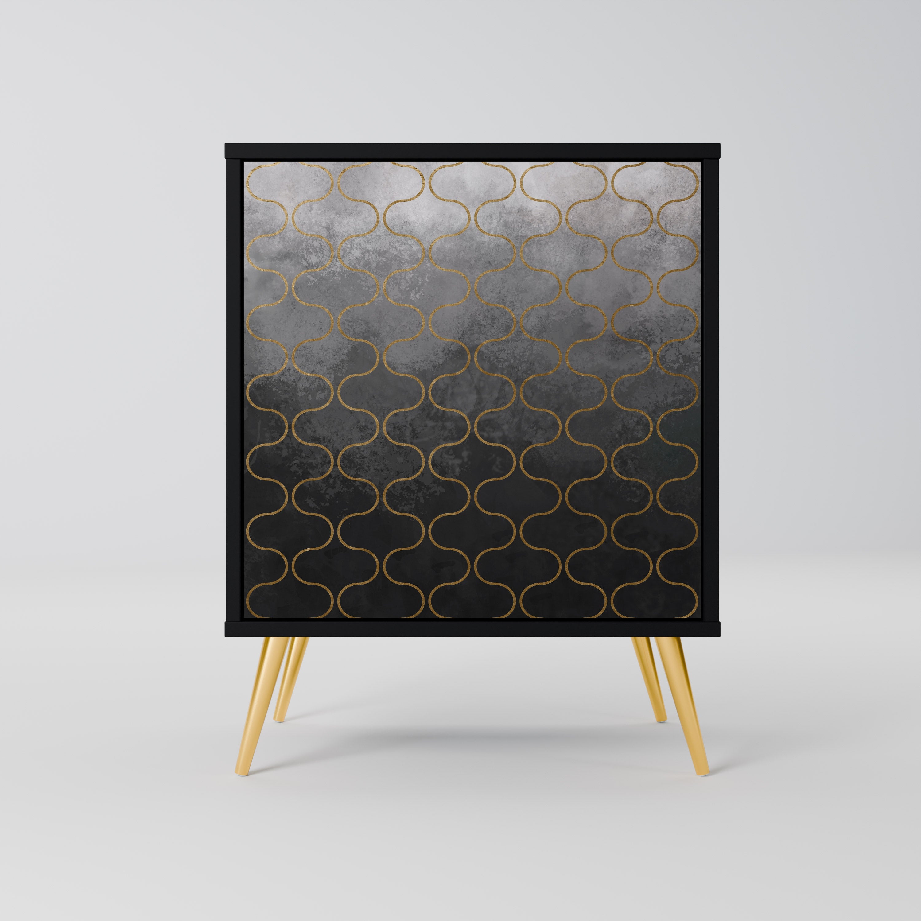 Aparador de una puerta grisáceo teselado con acabado negro