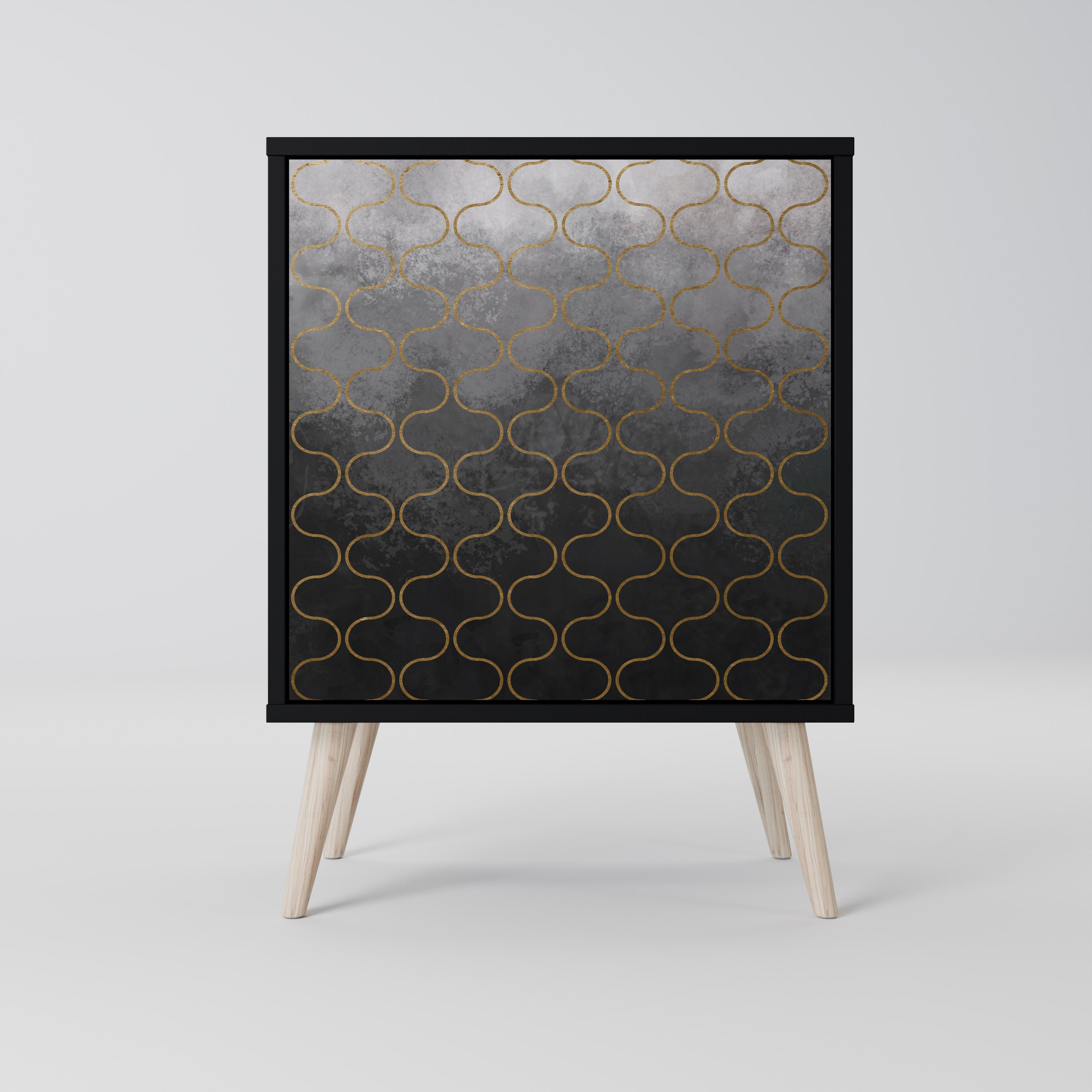 Aparador de una puerta grisáceo teselado con acabado negro