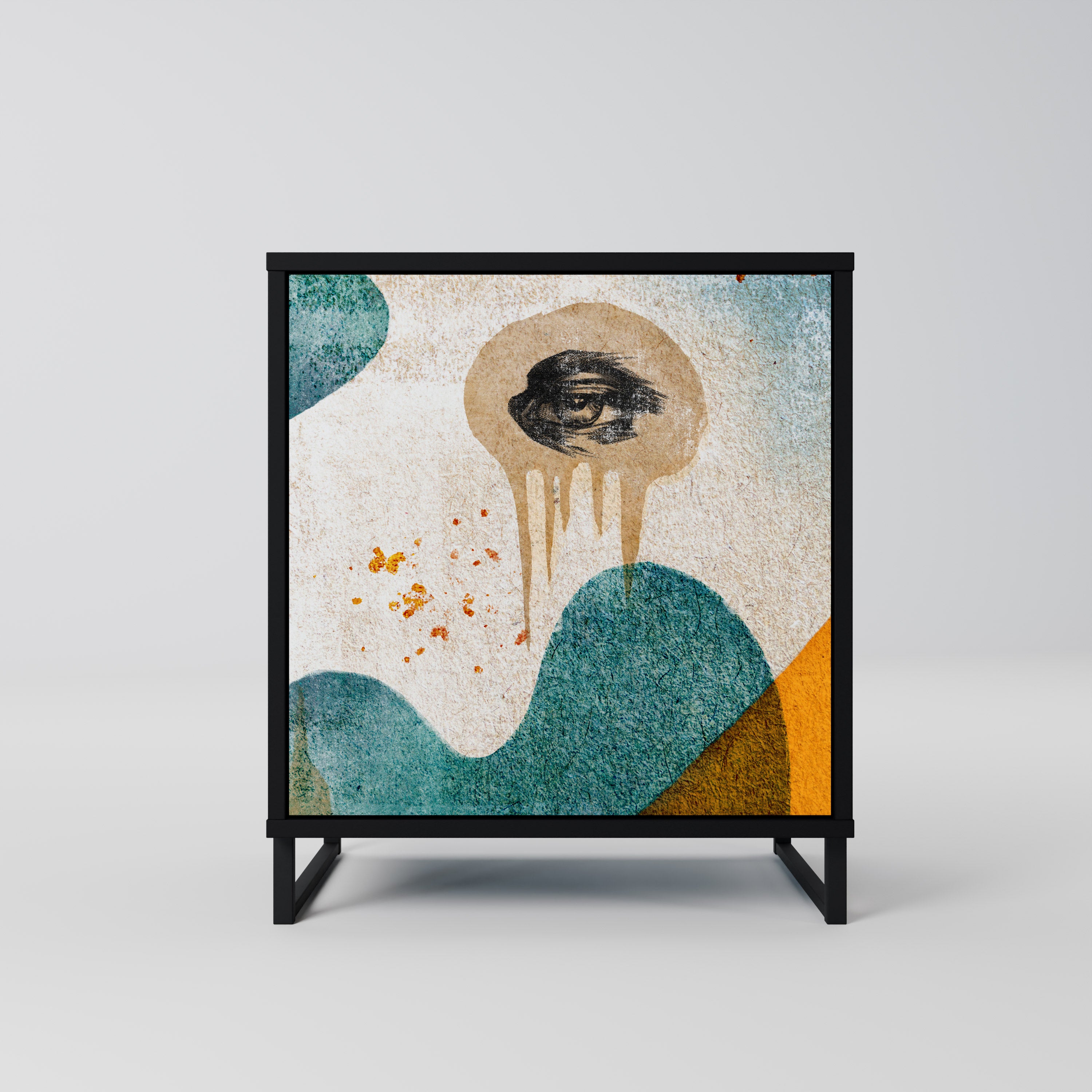 Aparador ABSTRACT FACES de 1 puerta en acabado negro