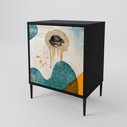 ABSTRACT FACES 1-Door Sideboard in Black Finish