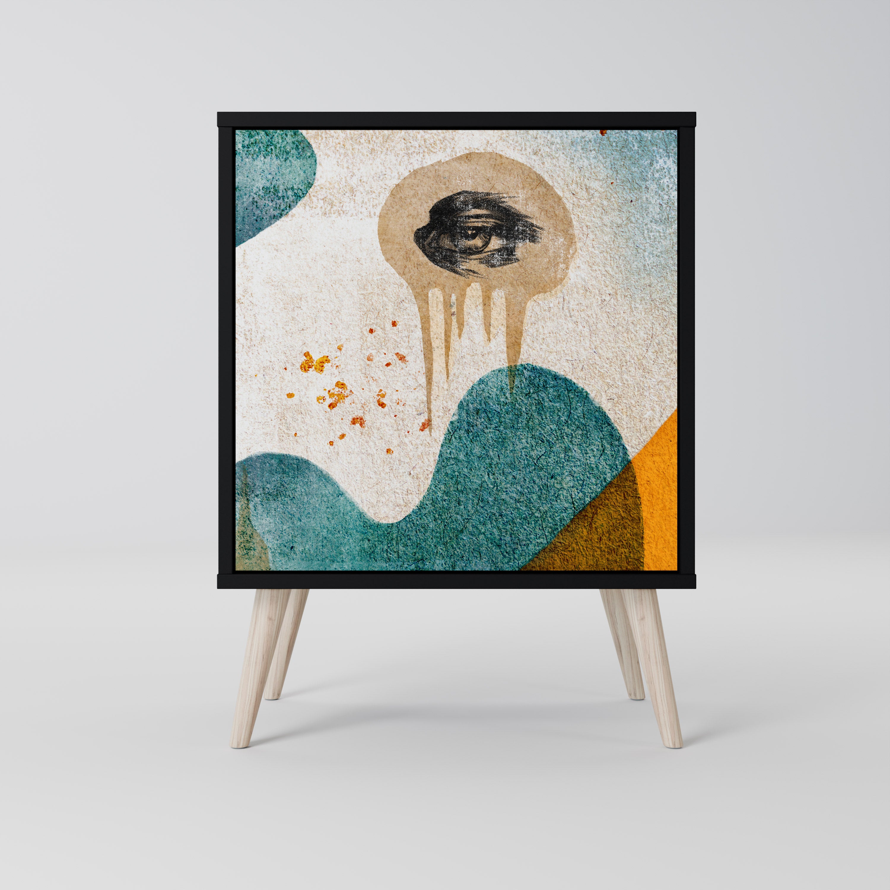 Aparador ABSTRACT FACES de 1 puerta en acabado negro