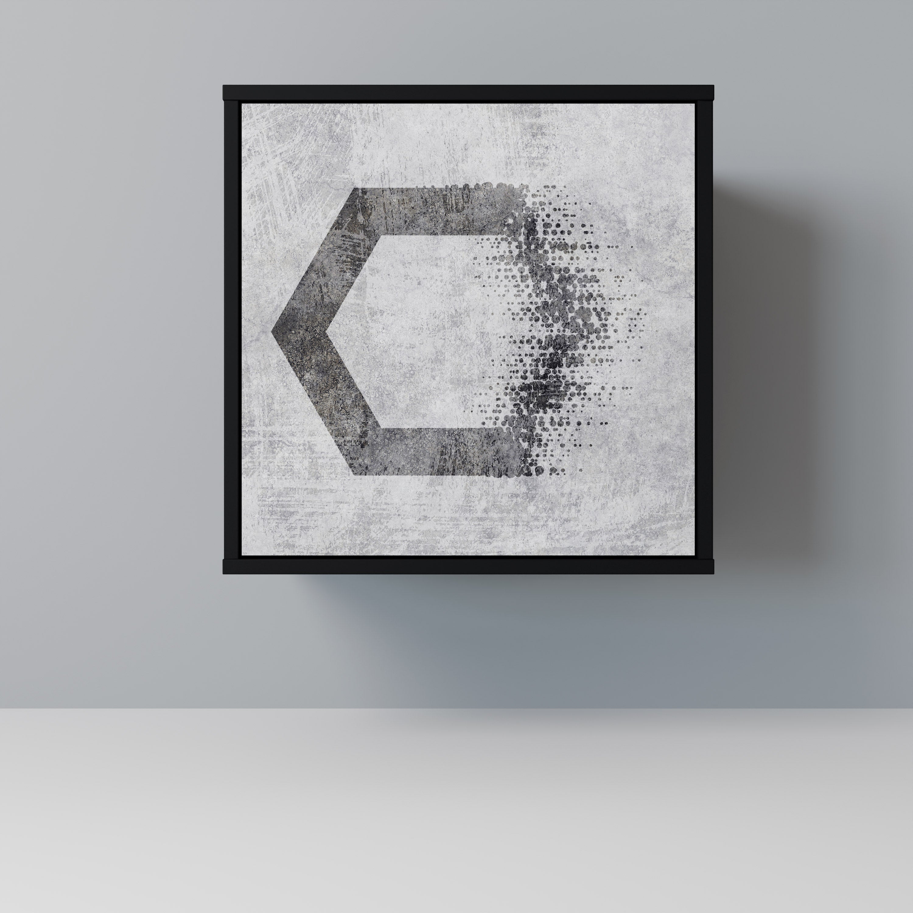 Figuras hexagonales. Aparador de una puerta en acabado negro.